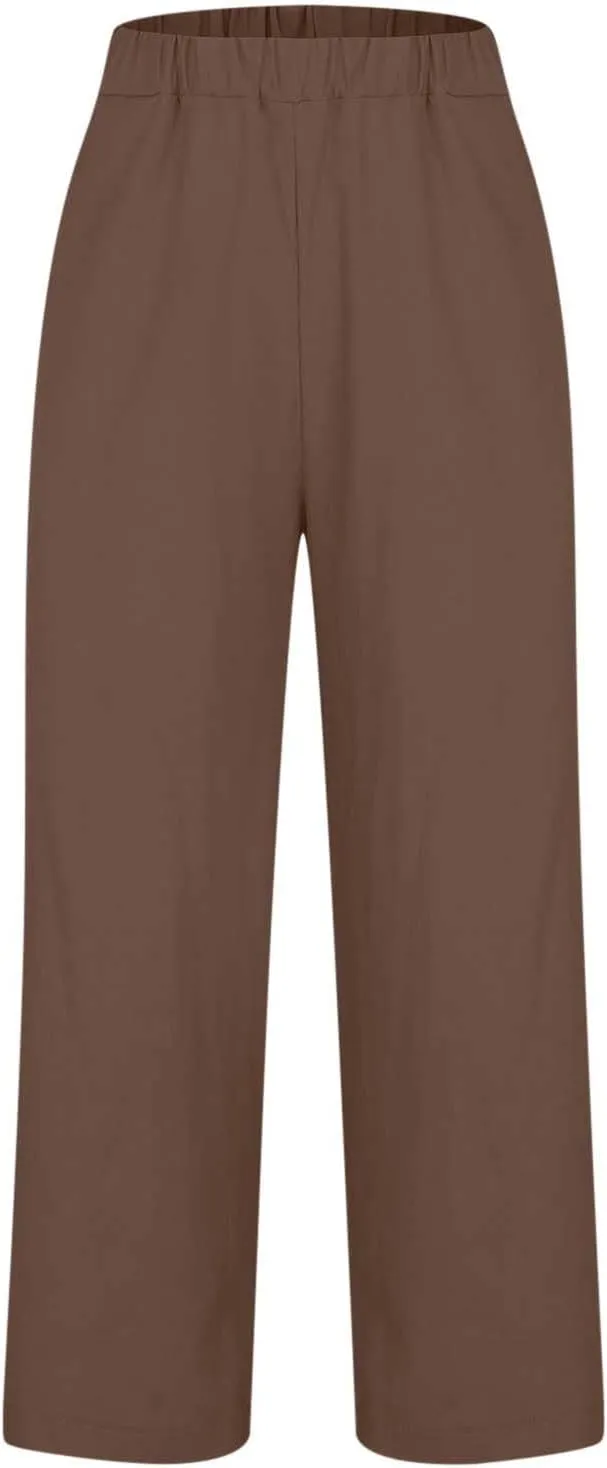 Summer Cotton Linen Pants for Women 2024 Plus Size Causal Straight Leg Cropped Lounge Pant Beach Vacation Trousers