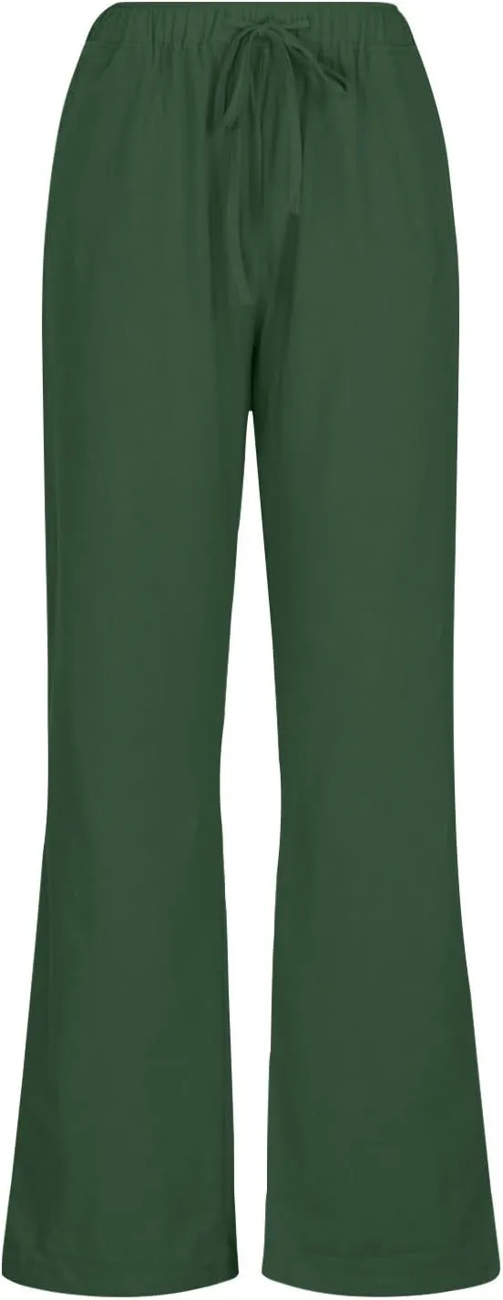 Summer Linen Pants for Women Trendy 2024 High Waist Wide Leg Lounge Trousers Beach Vacation Flowy Pants with Pockets