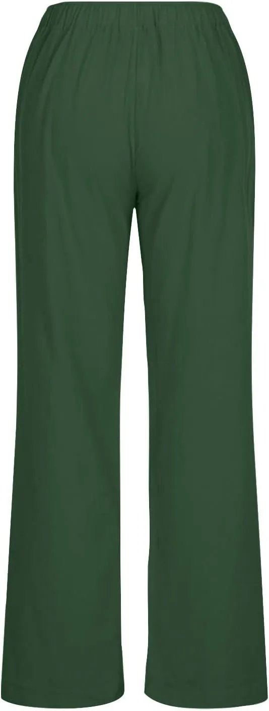 Summer Linen Pants for Women Trendy 2024 High Waist Wide Leg Lounge Trousers Beach Vacation Flowy Pants with Pockets