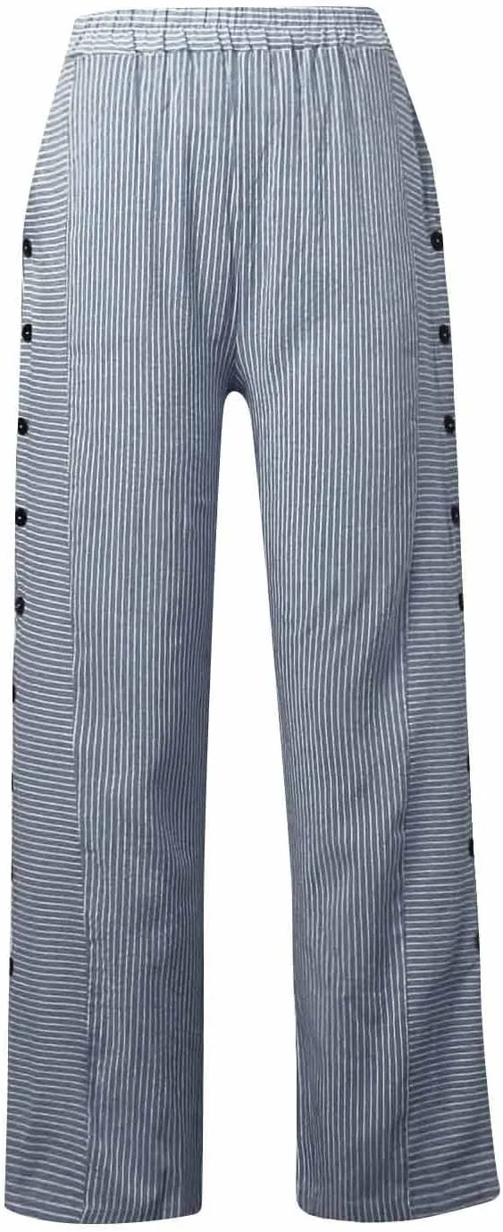 Summer Pants for Women Striped Printed Side Button Pants Baggy Elastic Waist Straight Leg Trousers with Pocket