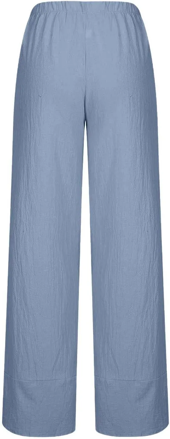 Summer Womens Cotton Linen Pants Plus Size Wide Leg Capri Pants 2025 Lightweight High Waisted Beach Trousers Pockets