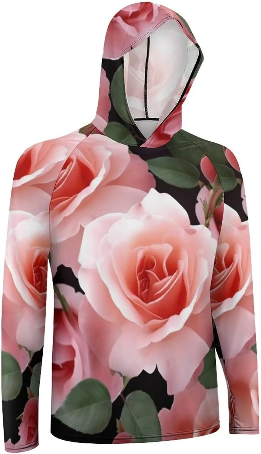 Sun Protection Shirt Long Sleeve Hoodie Blossoming Rose Flowers Lightweight Rash Guard Quick Dry Sun Shirt for Outdoor
