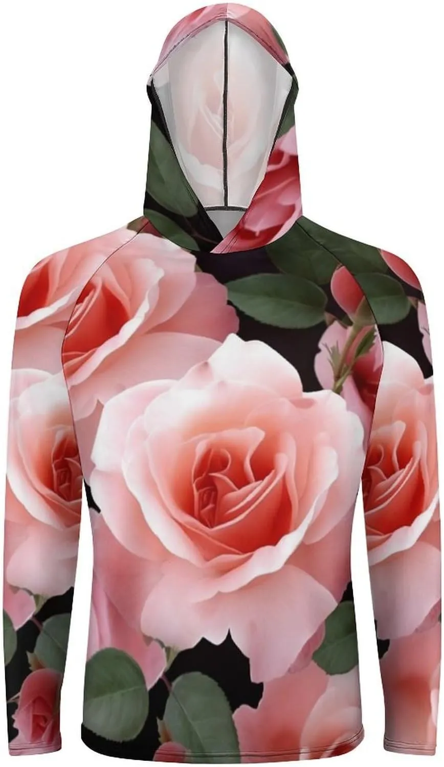 Sun Protection Shirt Long Sleeve Hoodie Blossoming Rose Flowers Lightweight Rash Guard Quick Dry Sun Shirt for Outdoor