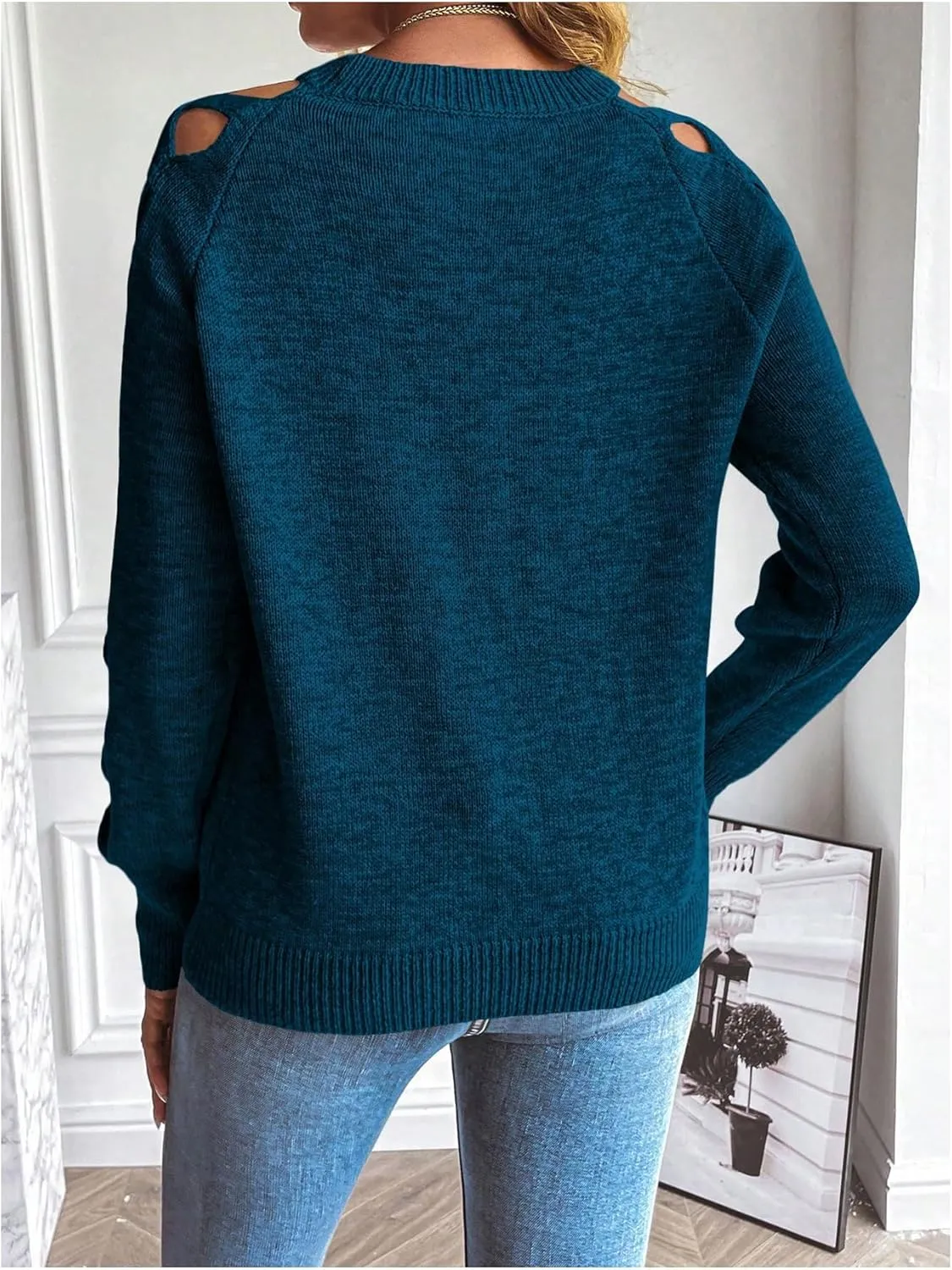 SweatyRocks Women's Criss Cross Cut Out Sleeve Round Neck Hollow Out Knit Sweater Tops