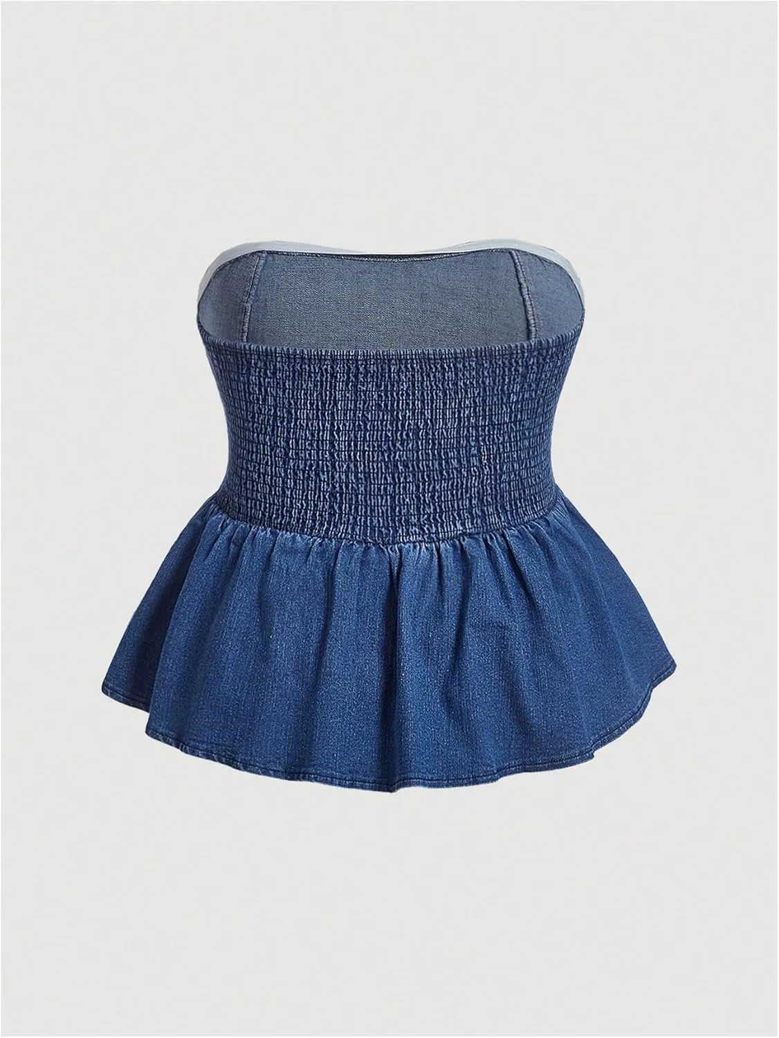 SweatyRocks Women's Plus Size Strapless Denim Ruffle Top Camisole Peplum Y2K Jean Tube Tops