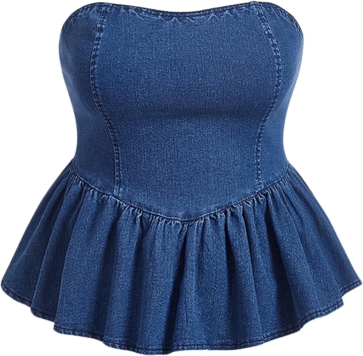 SweatyRocks Women's Plus Size Strapless Denim Ruffle Top Camisole Peplum Y2K Jean Tube Tops