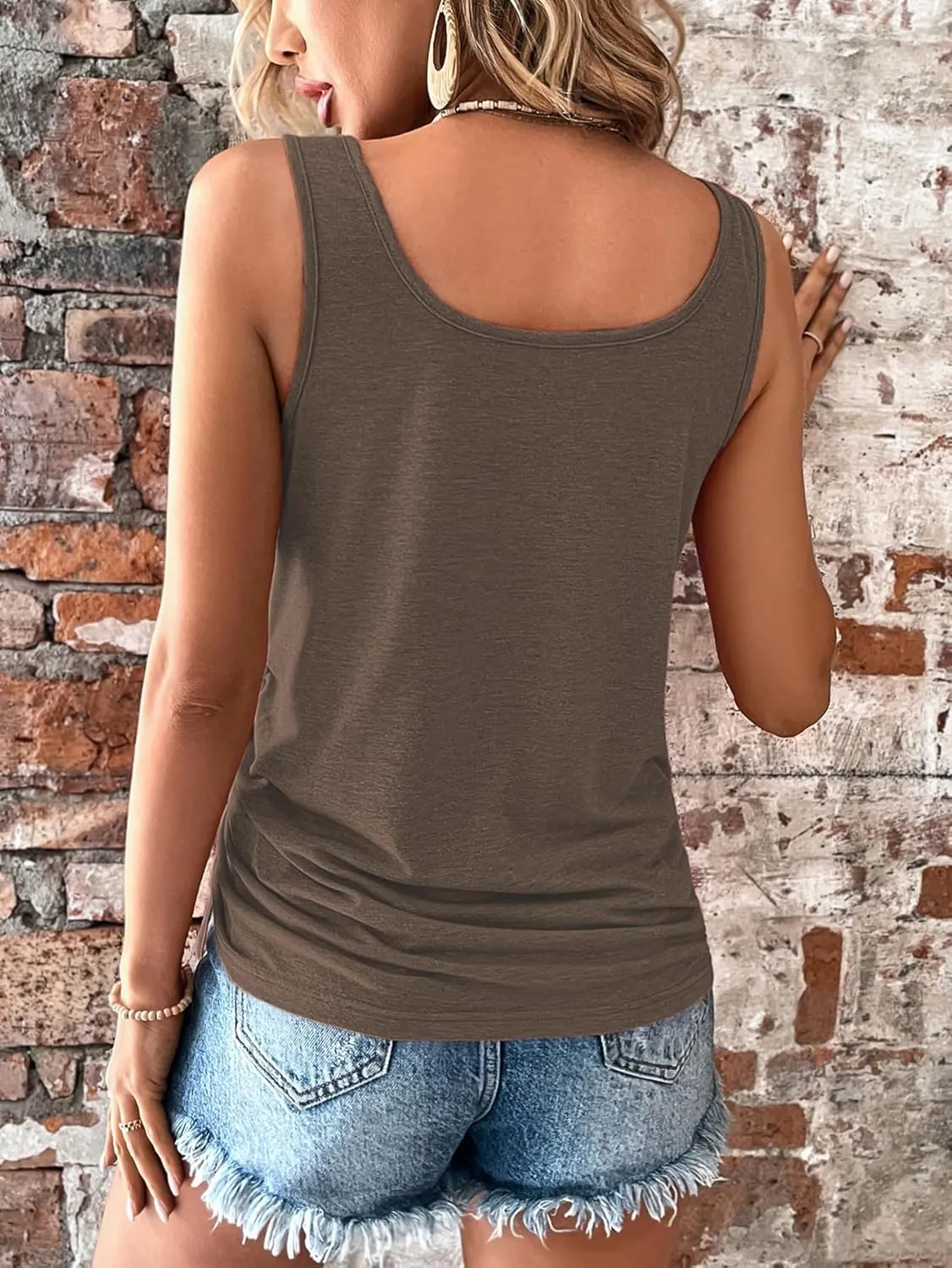 SweatyRocks Women's Scoop Neck Half Button Tank Top Casual Sleeveless Drawstring Tie Side Tops