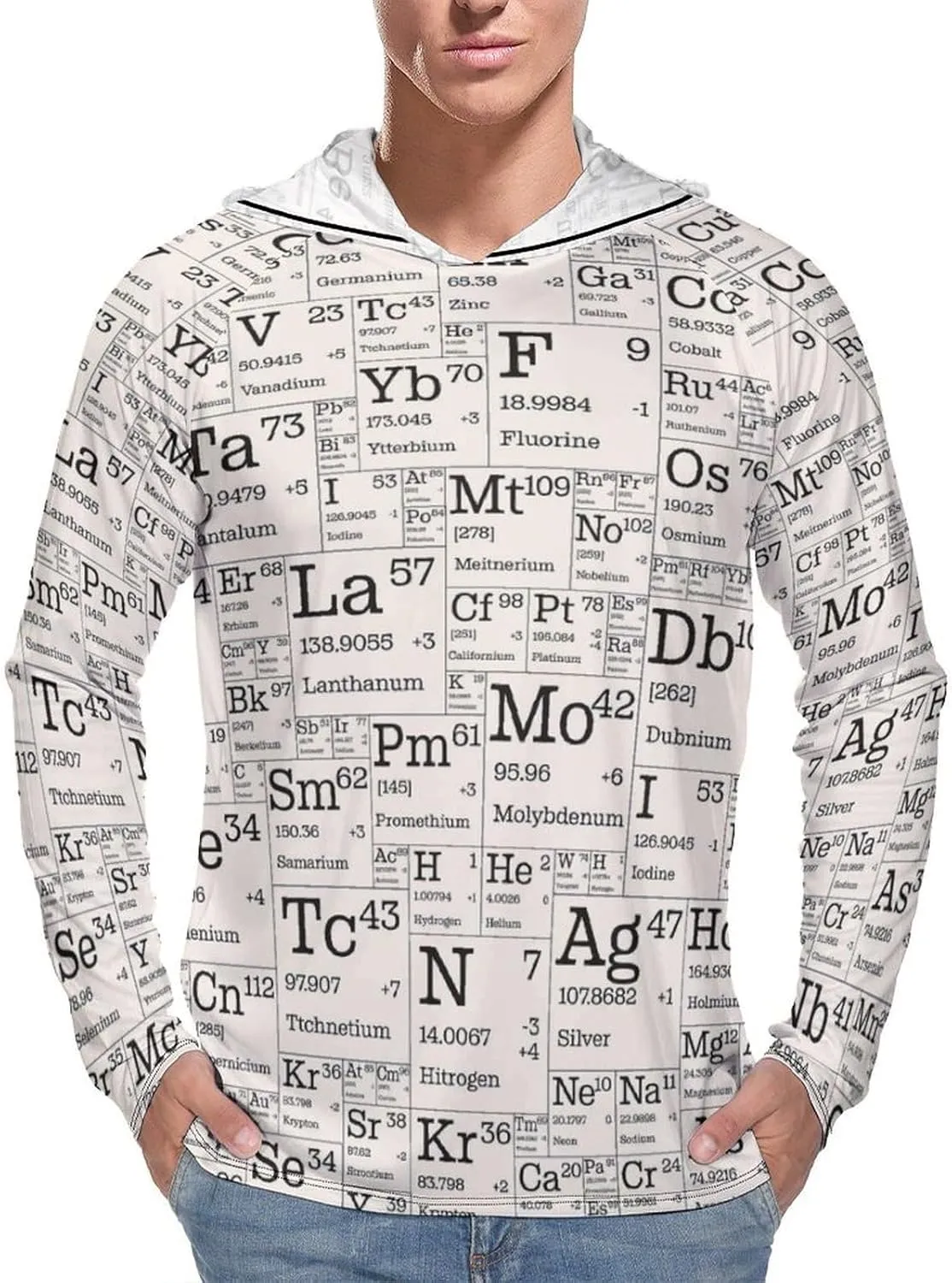 Table of Chemical Elements Men's Quick Dry Long Sleeve Shirts UV Sun Protection Moisture Wicking T-Shirt 3XL