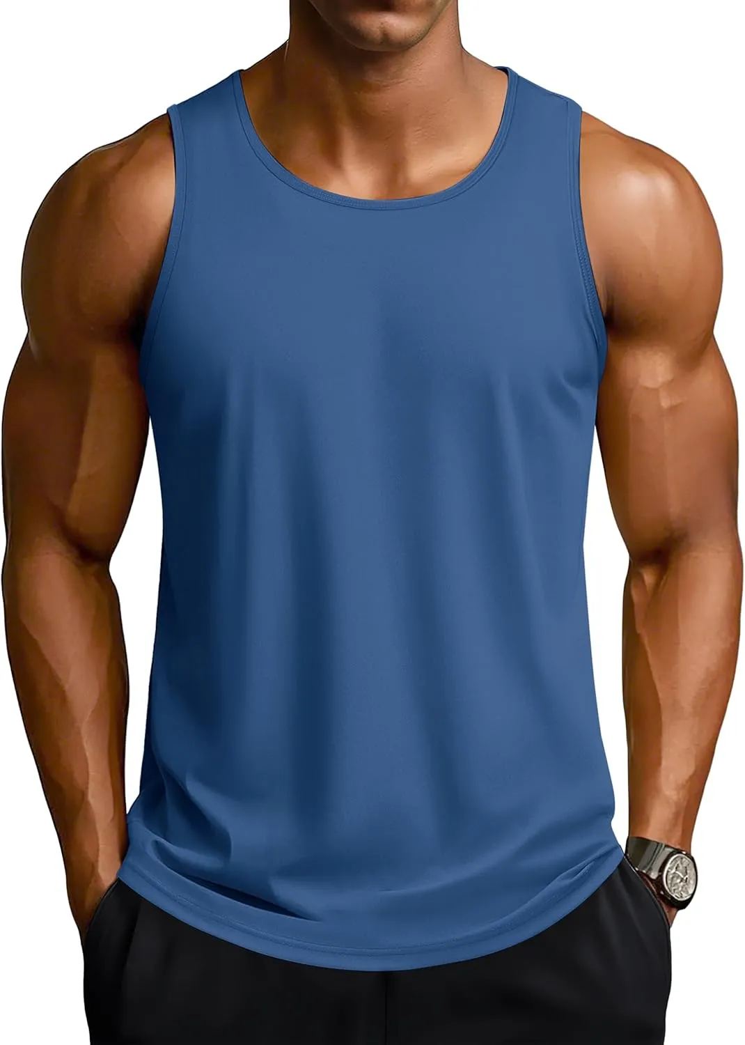 TACVASEN Men's Workout Tank Tops Sleeveless UPF 50  Summer Sun Shirts Quick Dry for Running Swim Gym Beach