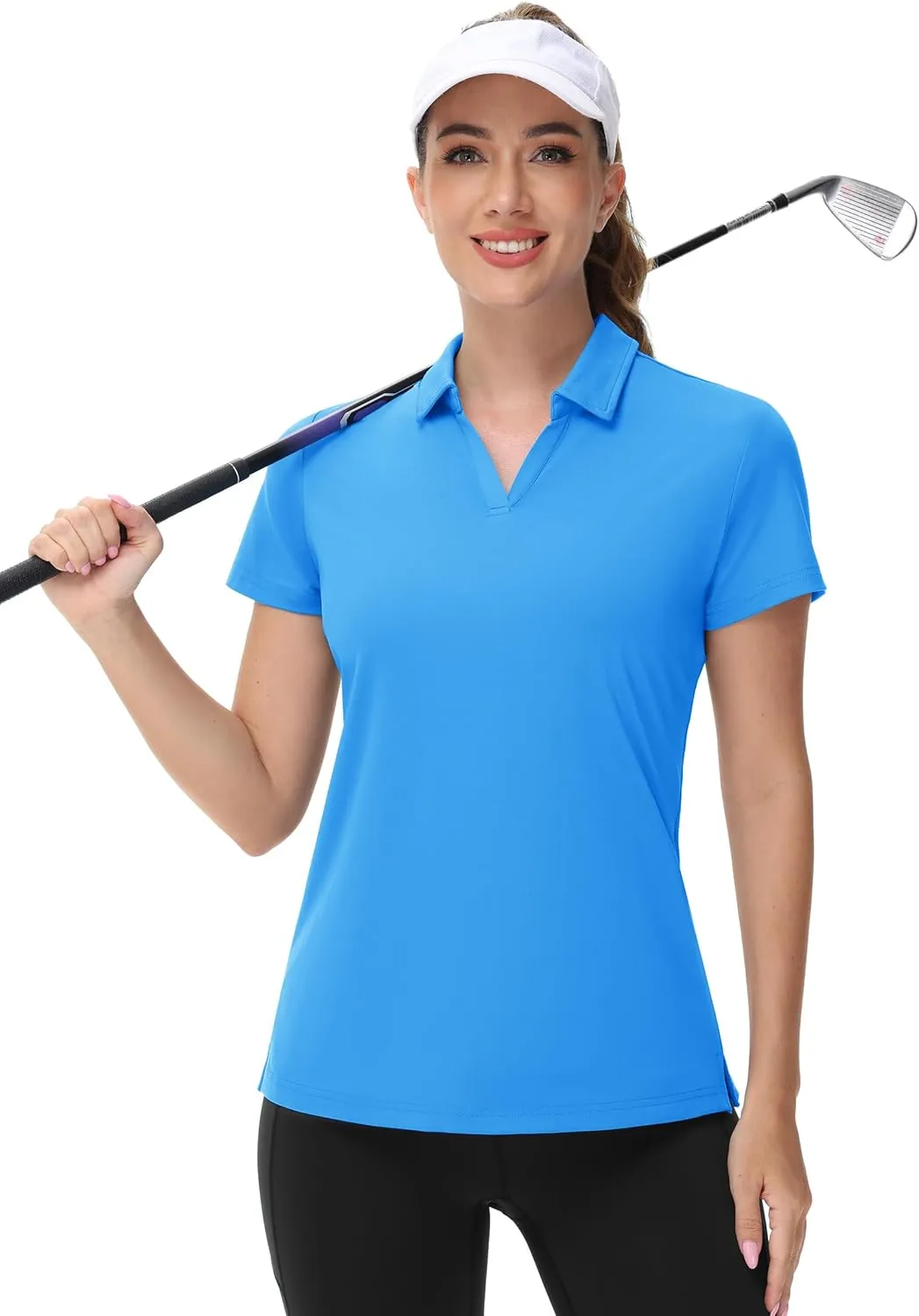 TACVASEN Women's V-Neck Polo Shirts UPF 50  Short Sleeve Sun Protection Quick Dry Golf Polos Collared Shirt
