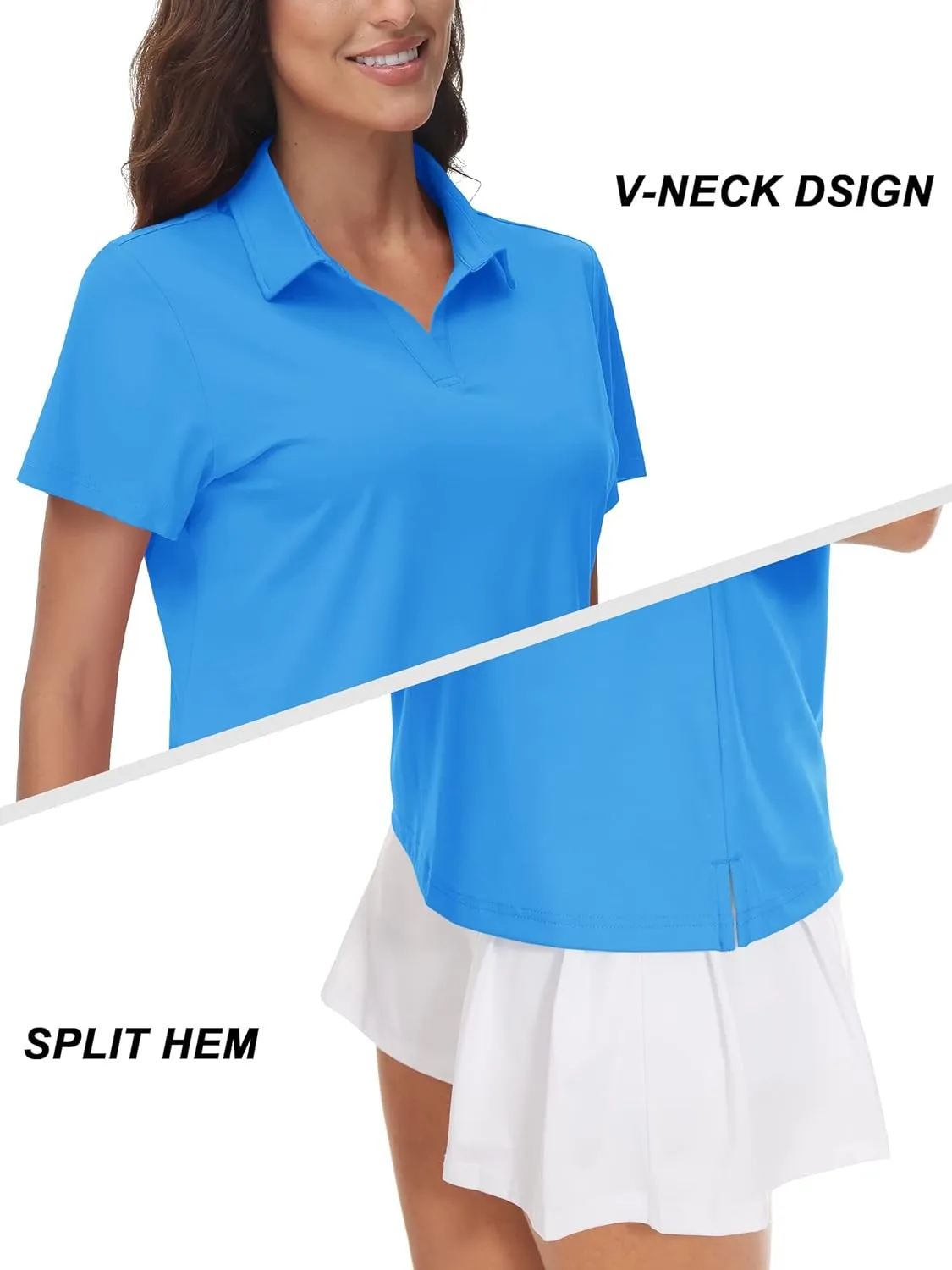TACVASEN Women's V-Neck Polo Shirts UPF 50  Short Sleeve Sun Protection Quick Dry Golf Polos Collared Shirt