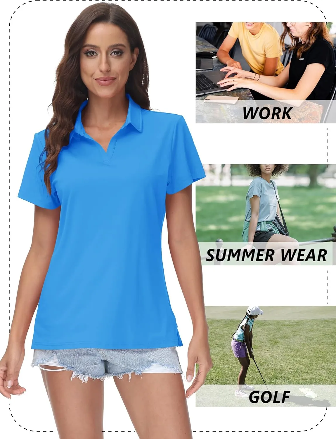 TACVASEN Women's V-Neck Polo Shirts UPF 50  Short Sleeve Sun Protection Quick Dry Golf Polos Collared Shirt