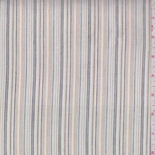 Tan/Pale Blue Pinstripe Cotton Lawn Fabric