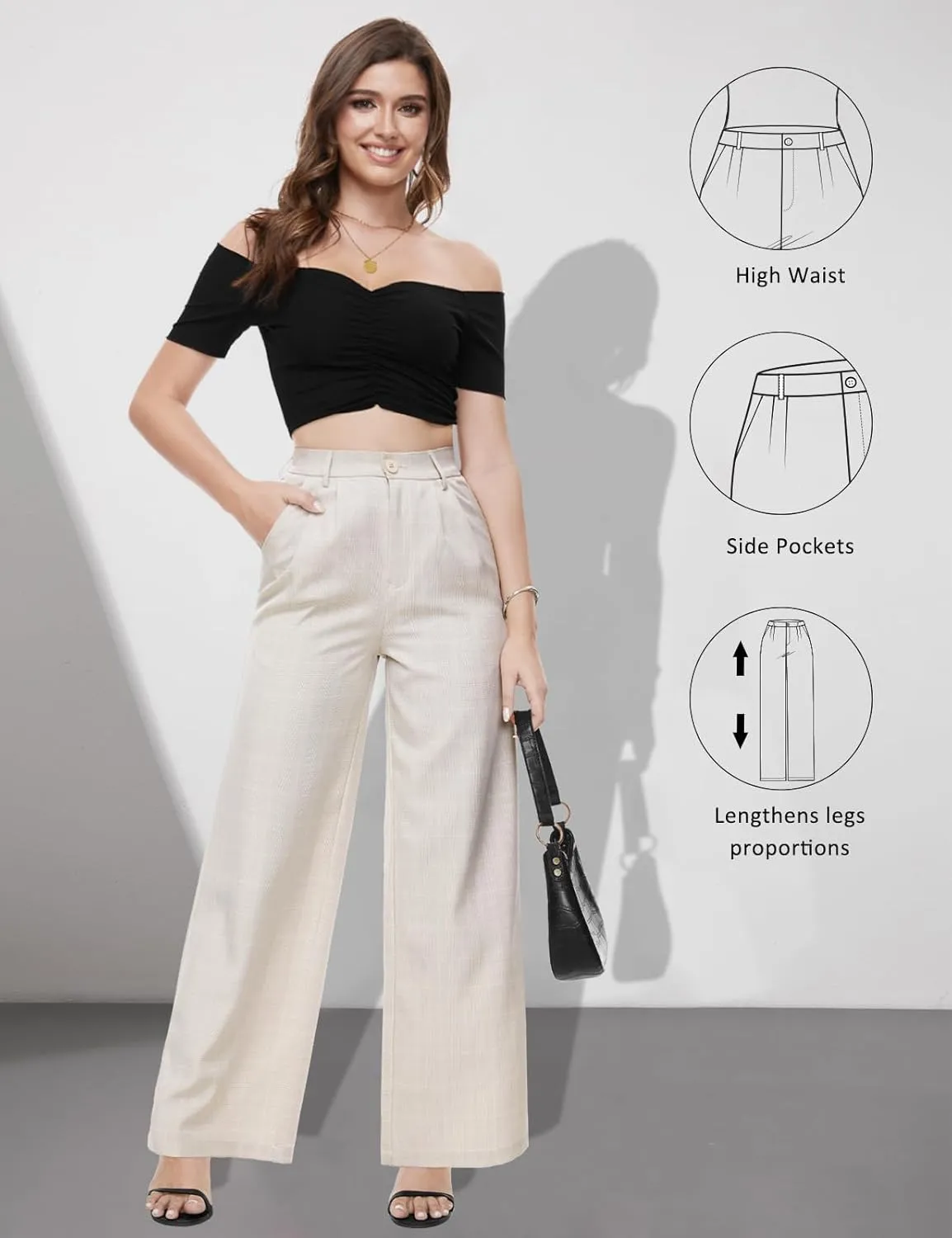 Tapata Women Wide Leg Pants High Waisted Dress Trousers Casual Elastic Pockets Business Work Slacks