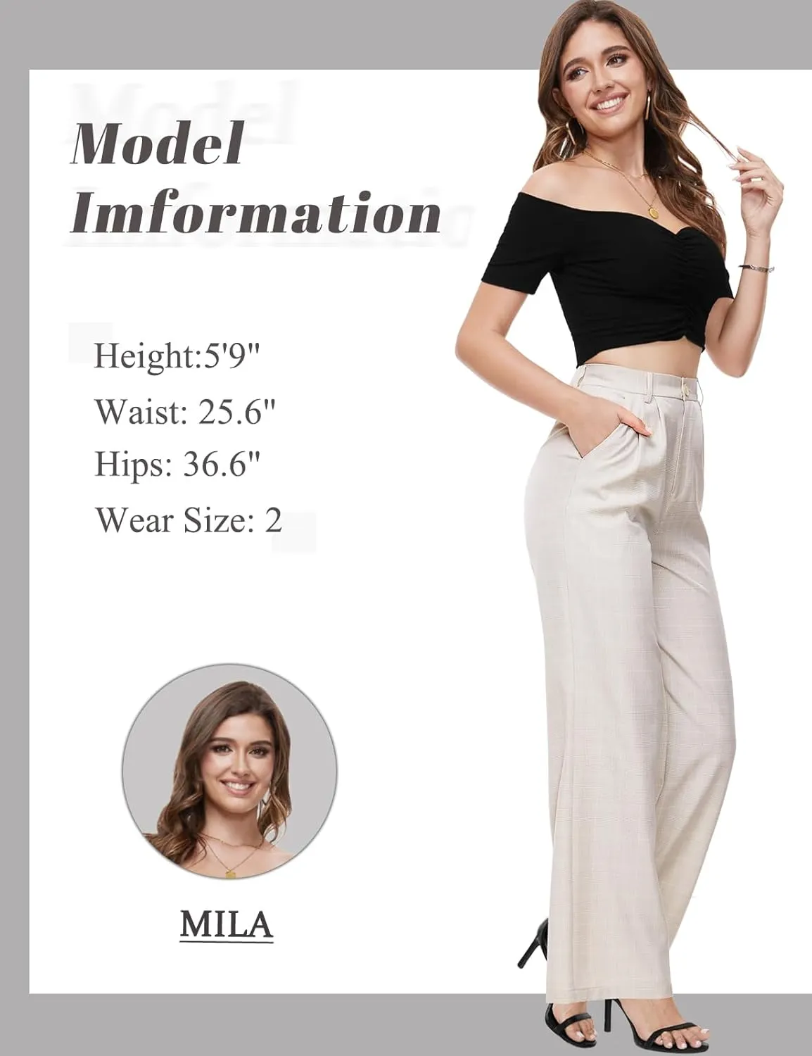 Tapata Women Wide Leg Pants High Waisted Dress Trousers Casual Elastic Pockets Business Work Slacks