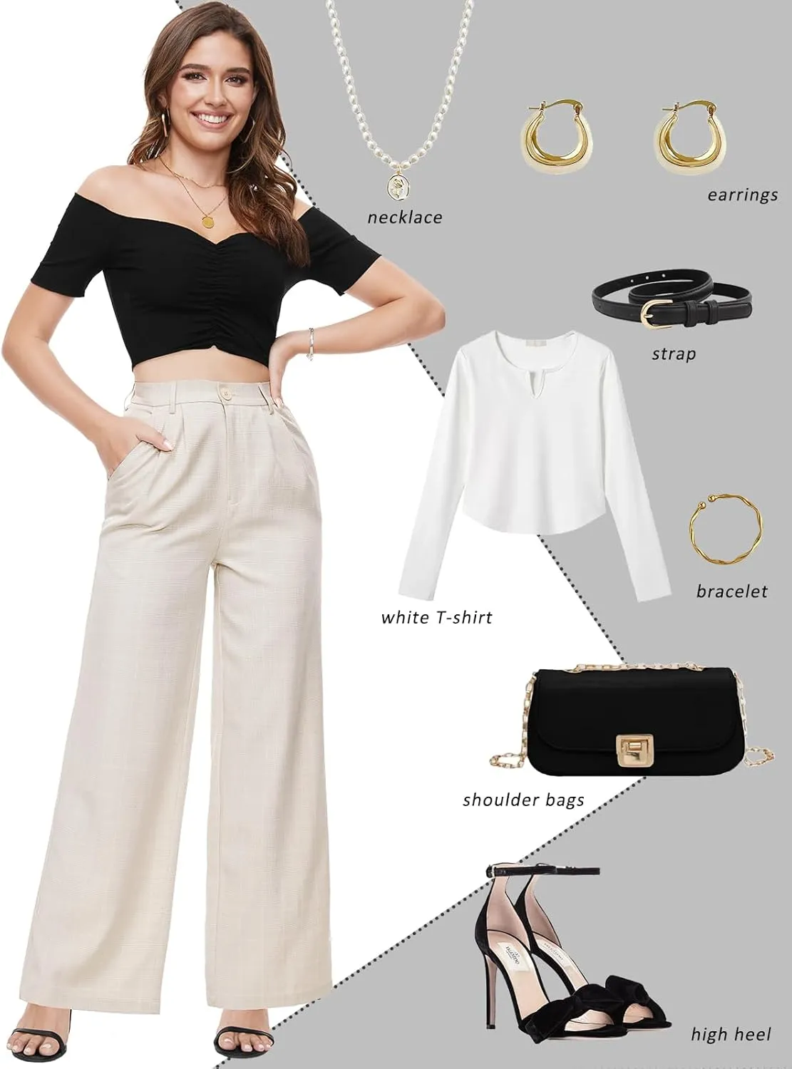Tapata Women Wide Leg Pants High Waisted Dress Trousers Casual Elastic Pockets Business Work Slacks