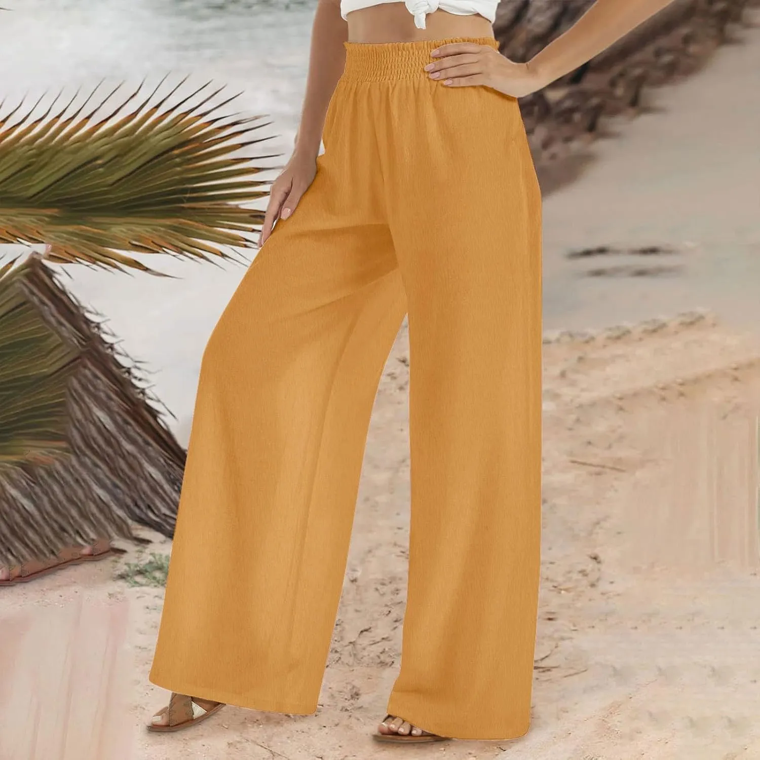 TARIENDY Plus Size Pants for Women Work Casual Women's Elastic high Waisted Trousers Summer Beach Outfits Wide Leg Pants