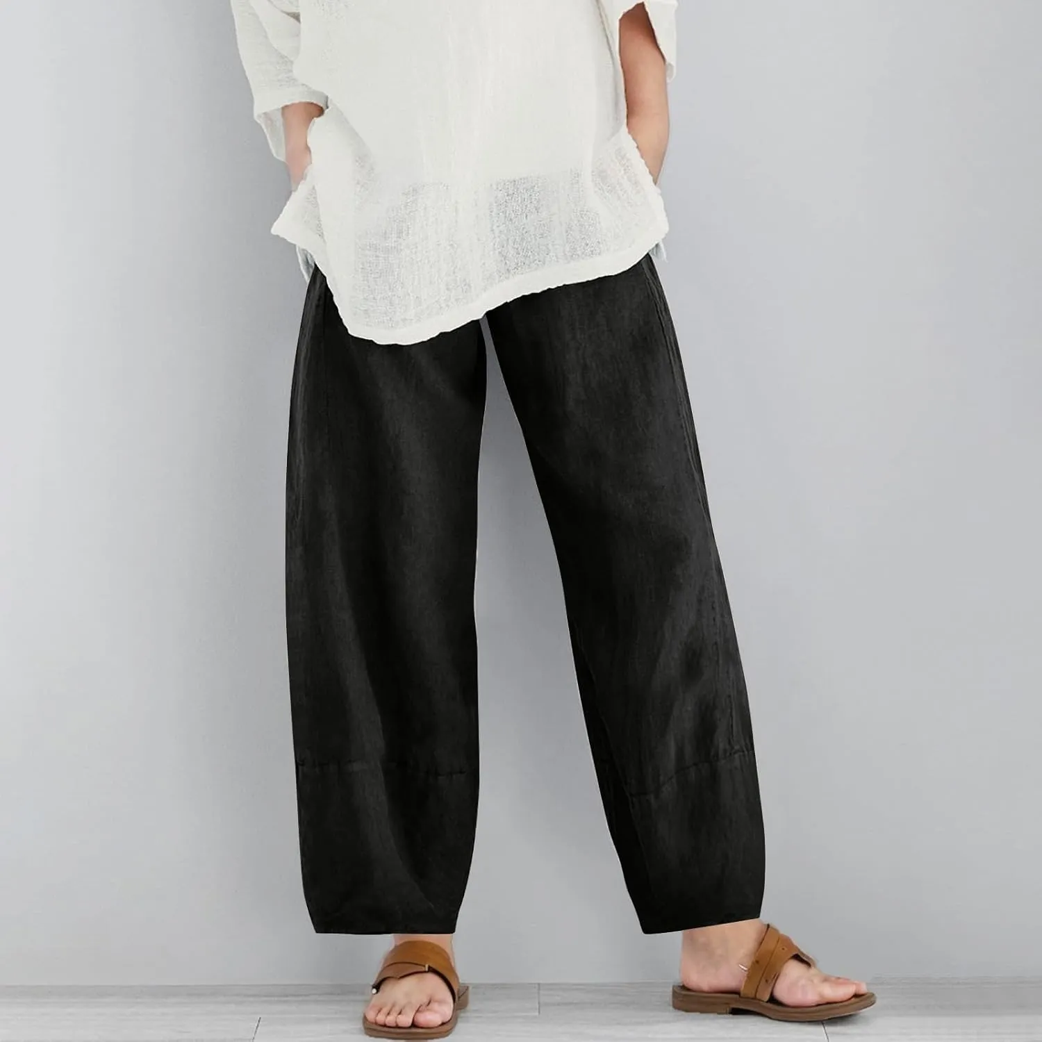 Teen Girls Palazzo Pants 2025 Summer Casual Cotton Linen Trousers Lightweight Elastic Waist Preppy Solid Loose Pant