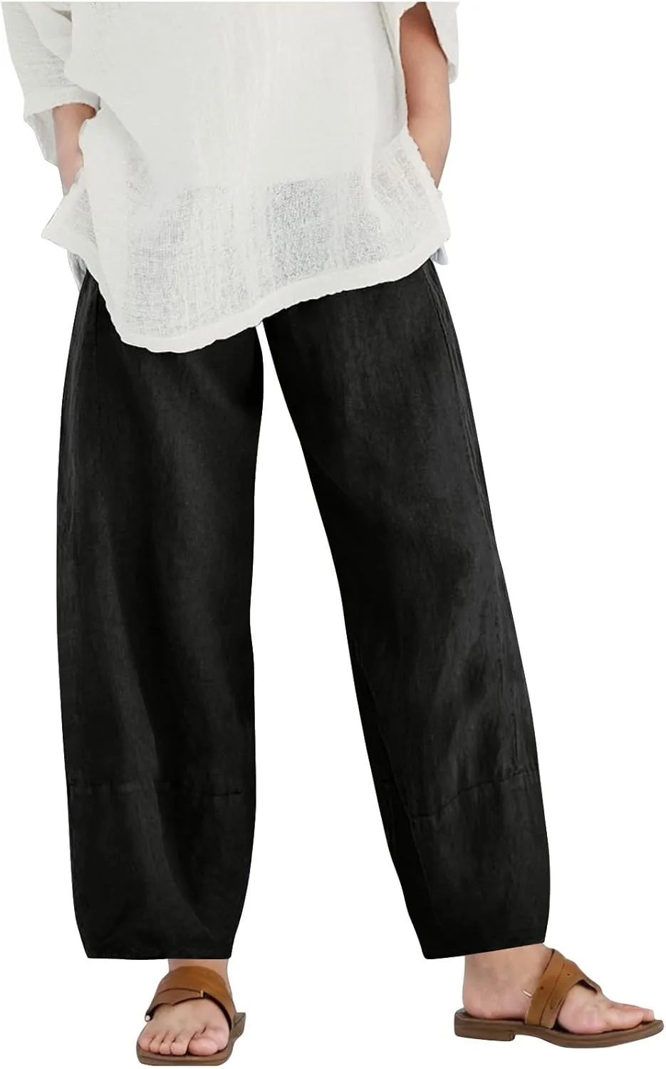 Teen Girls Palazzo Pants 2025 Summer Casual Cotton Linen Trousers Lightweight Elastic Waist Preppy Solid Loose Pant
