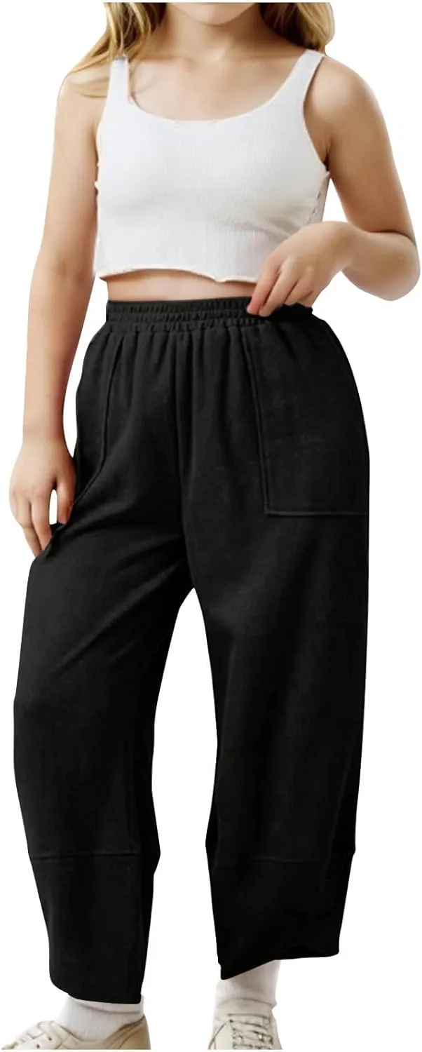 Teen Girls Palazzo Pants 2025 Summer Casual Cotton Linen Trousers Lightweight Elastic Waist Preppy Solid Loose Pant