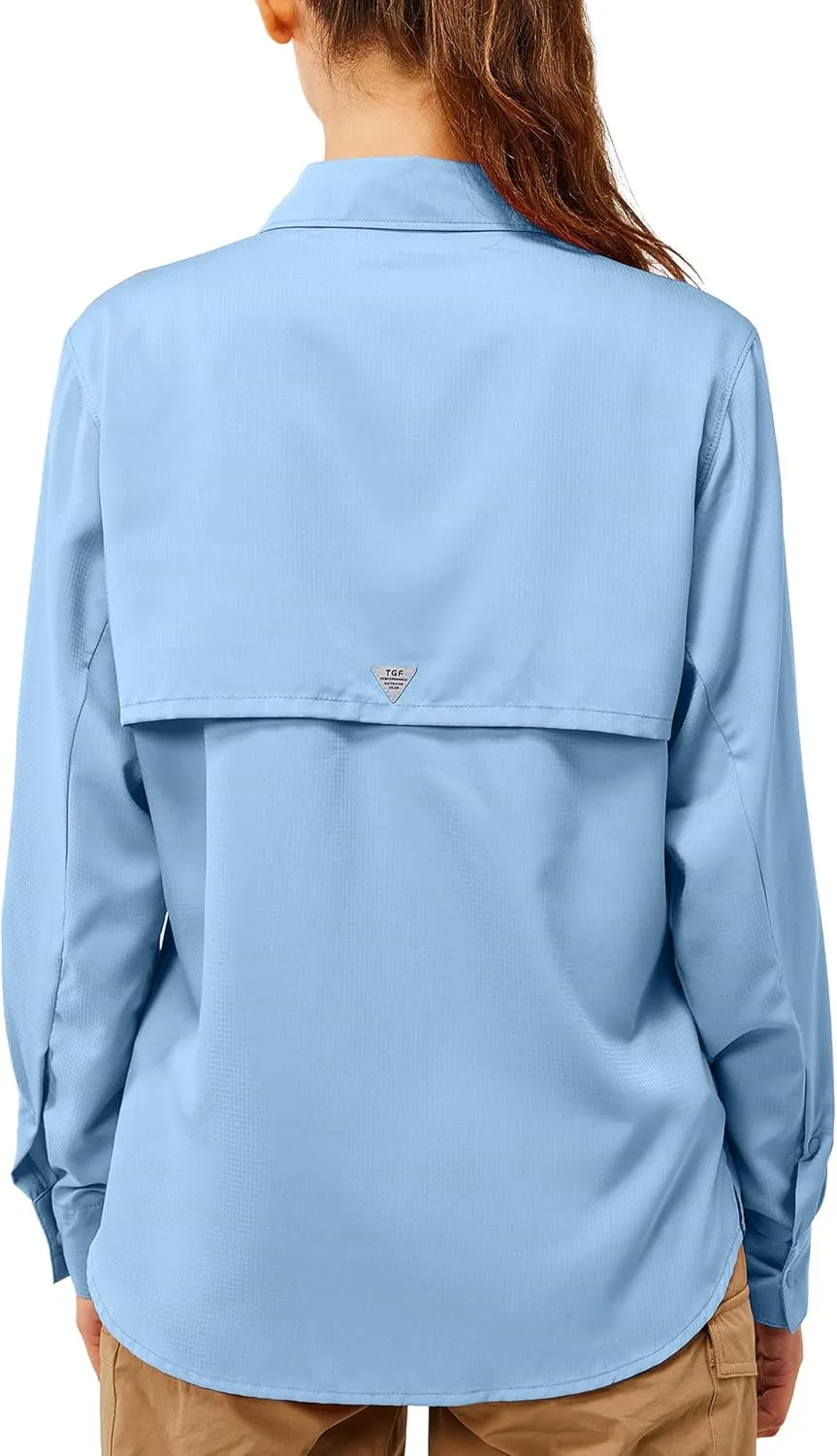 TGF Women's Sun Protection Fishing Shirts Long Sleeve Button Up Shirt with Zipper Pockets for Traveling Hiking Camping
