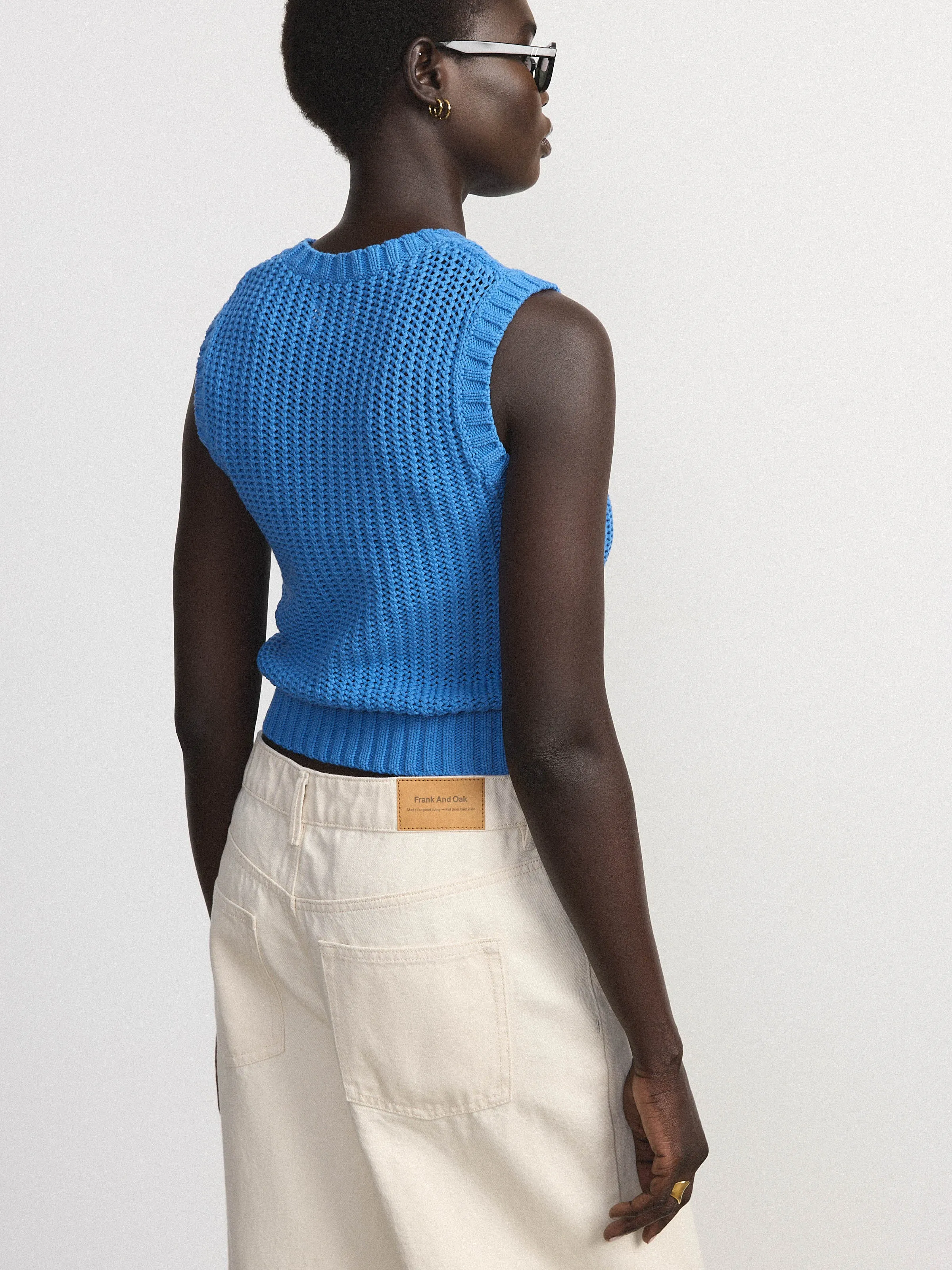 The Crochet Sweater Vest in Bold blue