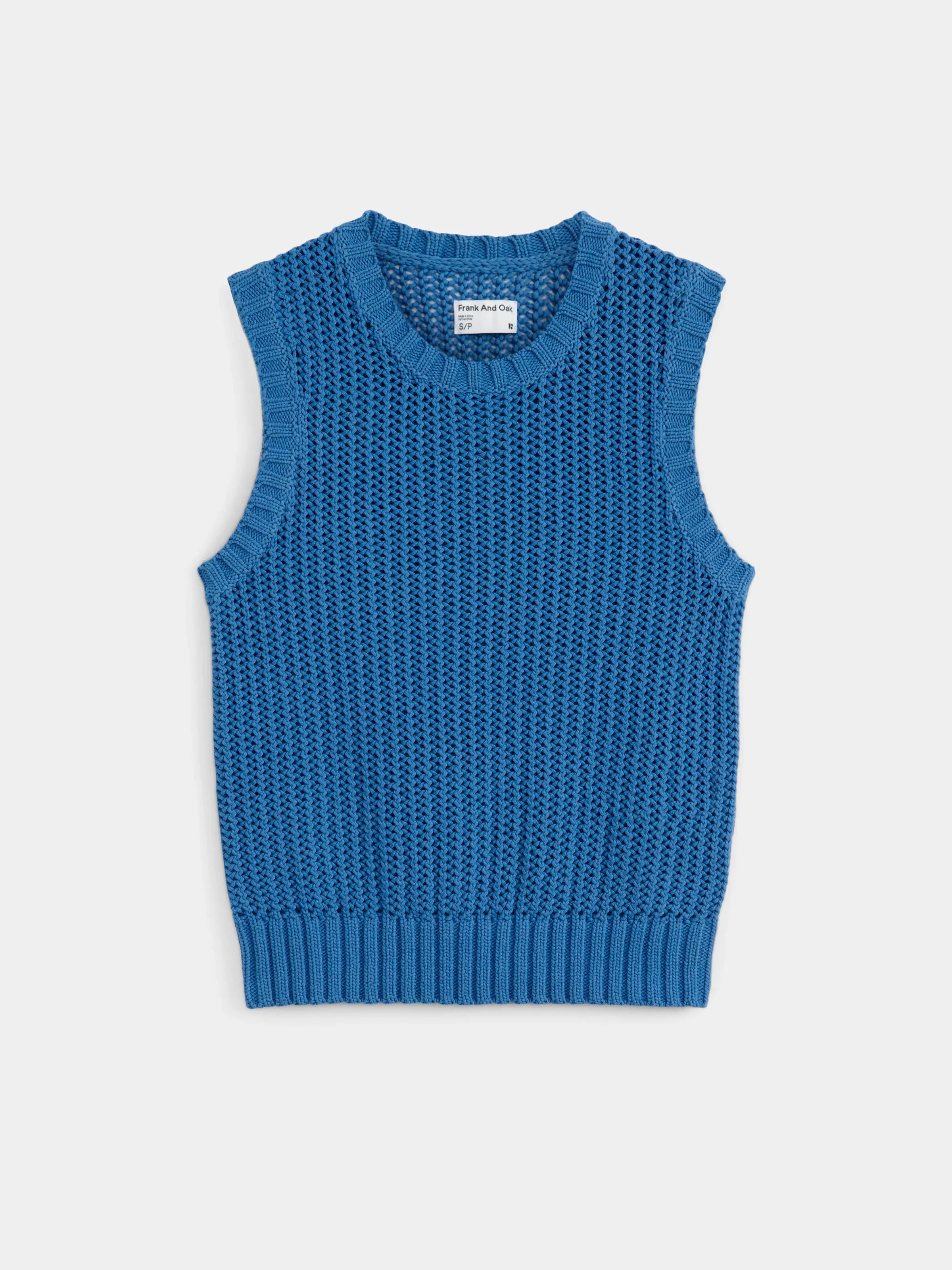 The Crochet Sweater Vest in Bold blue