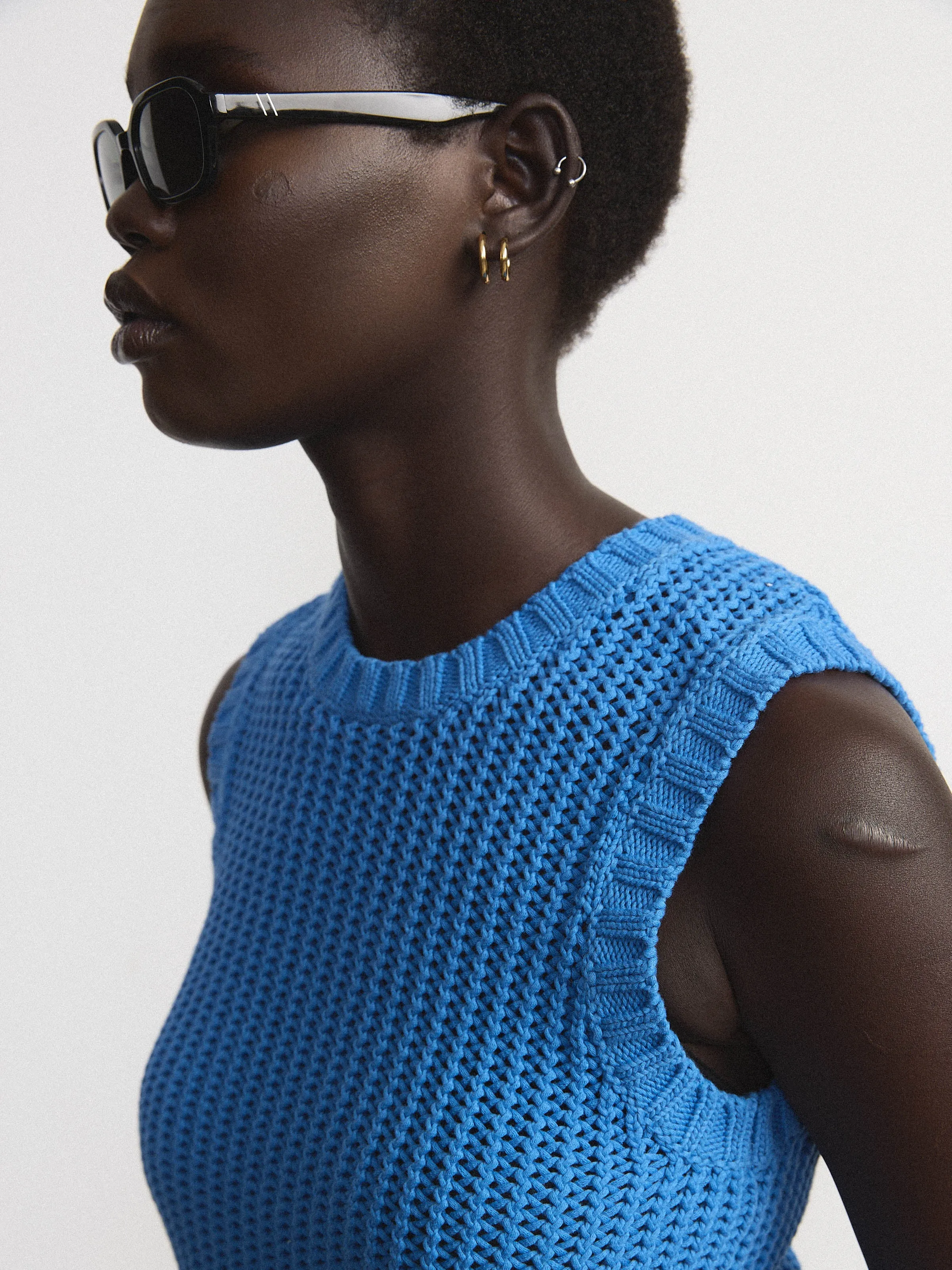 The Crochet Sweater Vest in Bold blue