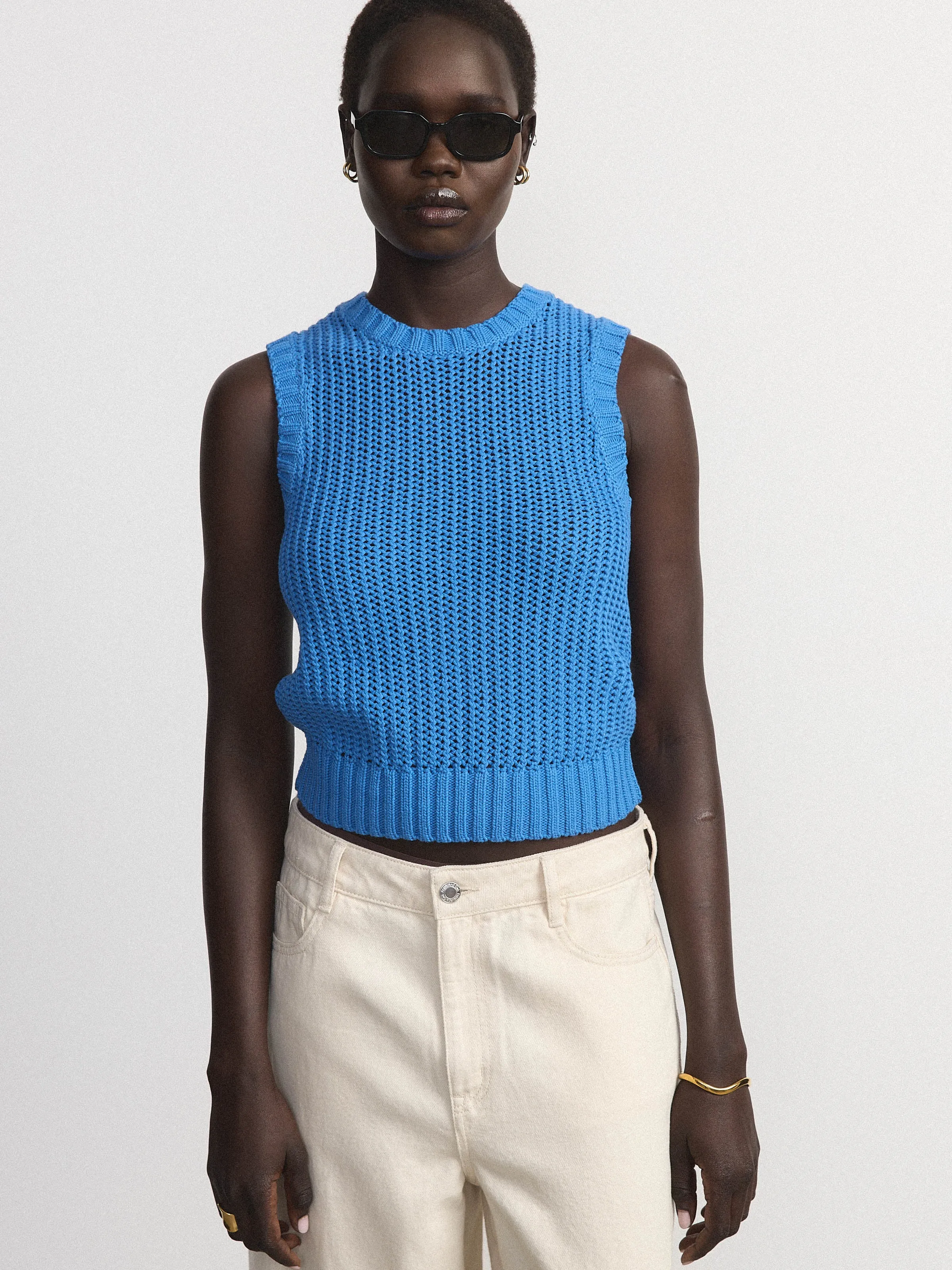 The Crochet Sweater Vest in Bold blue