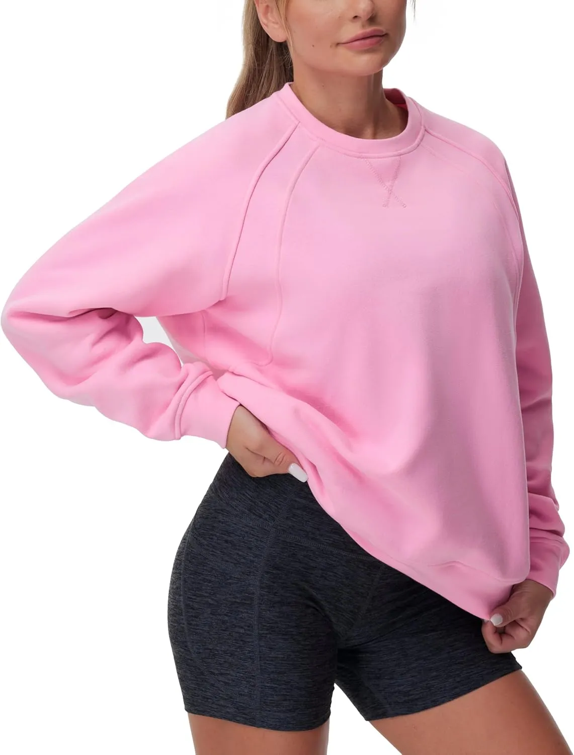 THE GYM PEOPLE Women's Oversized Fleece Sweatshirts Loose Fit Crewneck Long Sleeve Pullover Tops