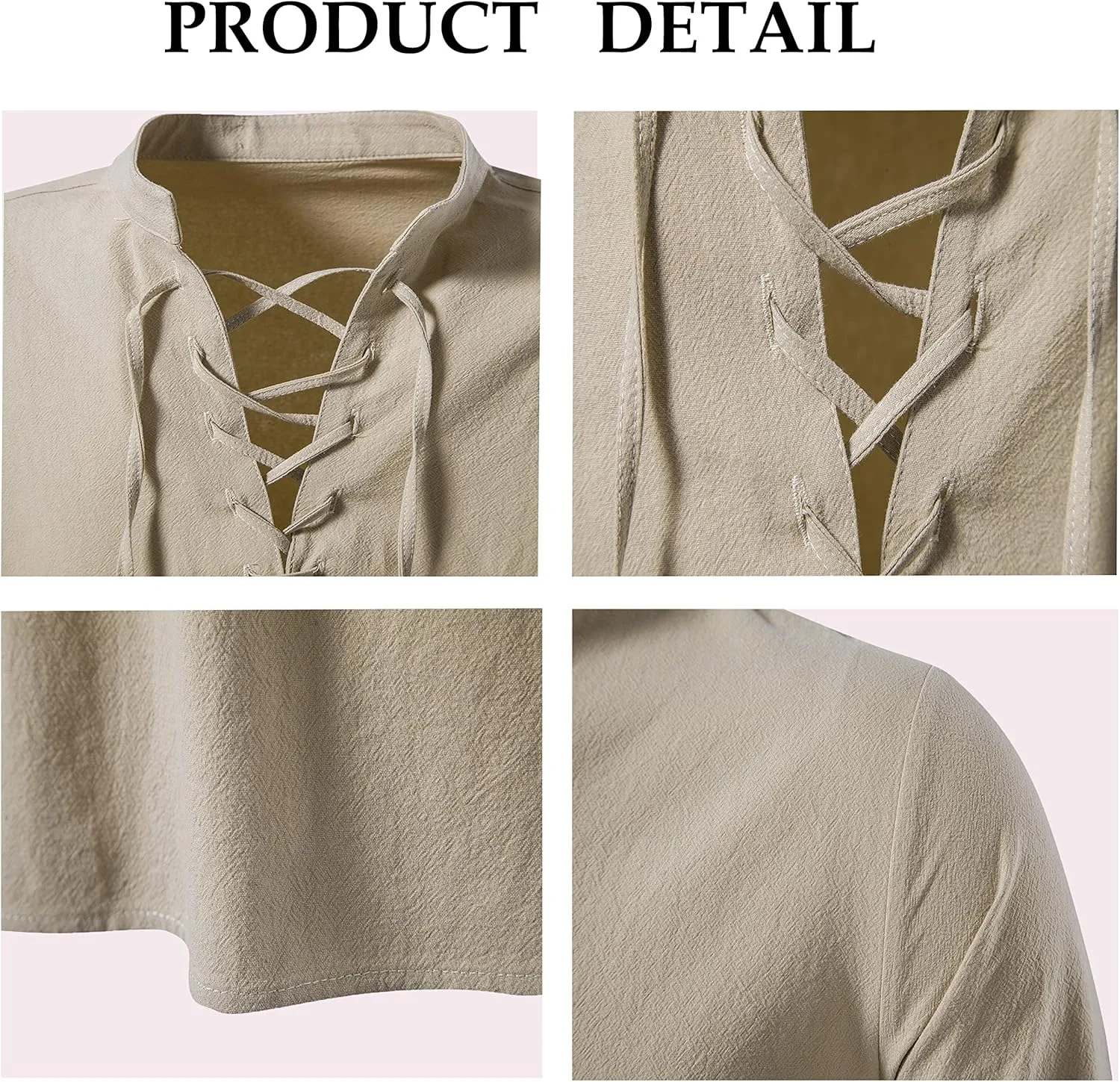 TOONRAIN Men's Linen Medieval Gothic Renaissance Shirt, Retro Lace-up Long Sleeve Shirts for Viking Pirate Hippie Costume