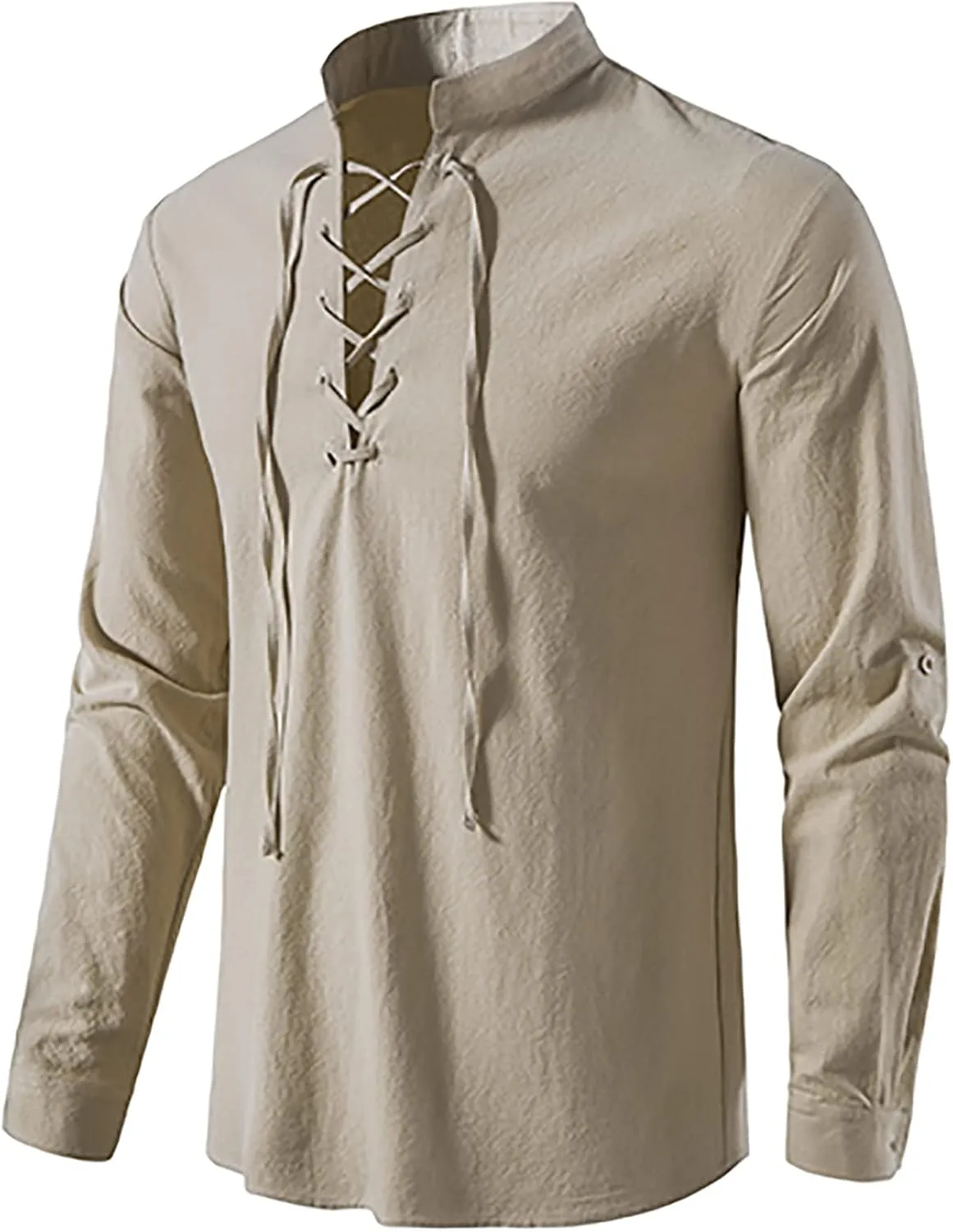 TOONRAIN Men's Linen Medieval Gothic Renaissance Shirt, Retro Lace-up Long Sleeve Shirts for Viking Pirate Hippie Costume