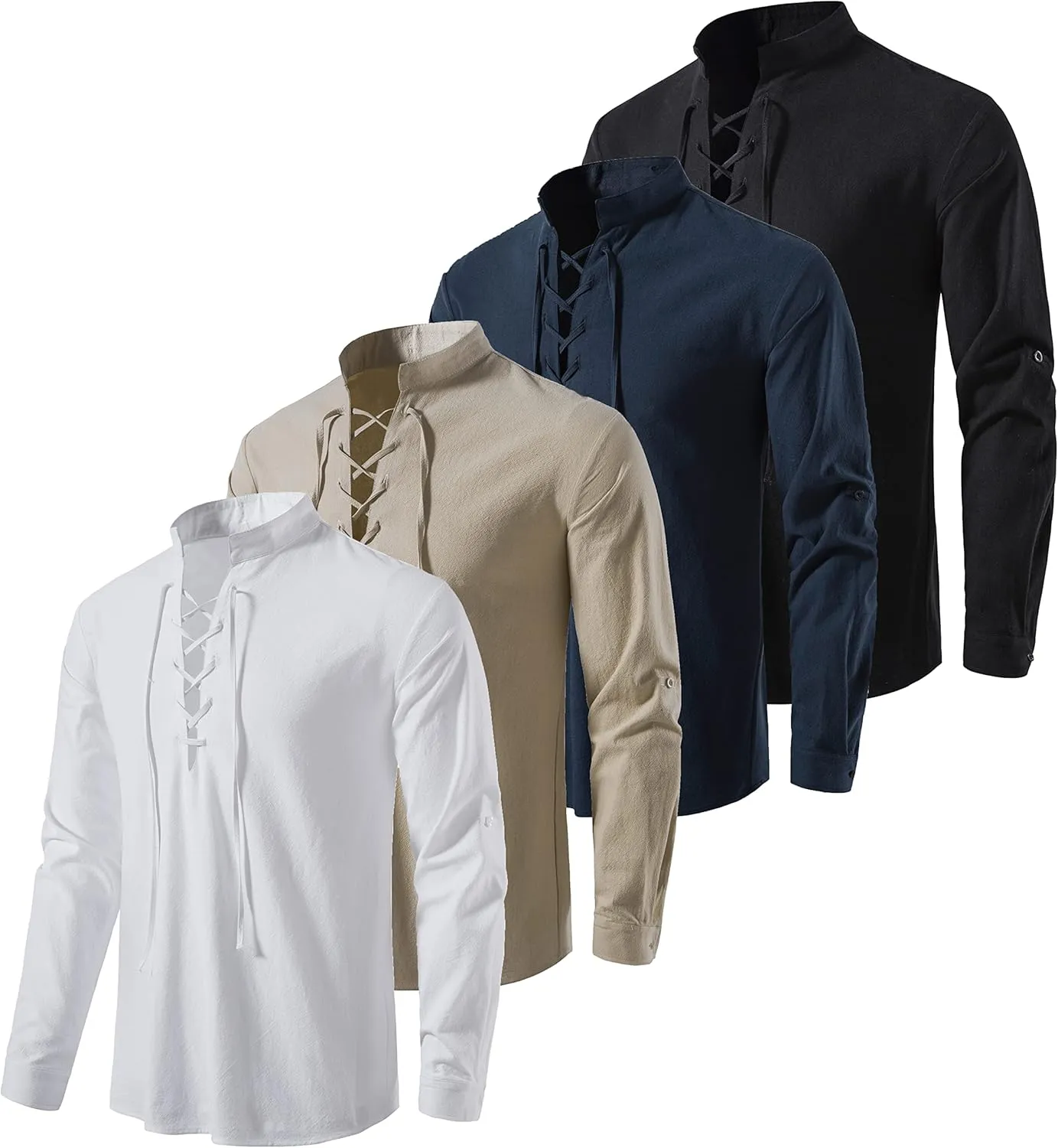 TOONRAIN Men's Linen Medieval Gothic Renaissance Shirt, Retro Lace-up Long Sleeve Shirts for Viking Pirate Hippie Costume