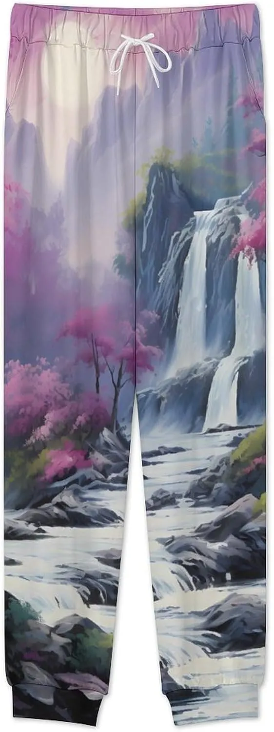Tropical Jungle Waterfall Painting Men's Pajamas Sets Round Neck Long Sleeve Shirts And Bottoms 2 Piece Pjs Loungewear