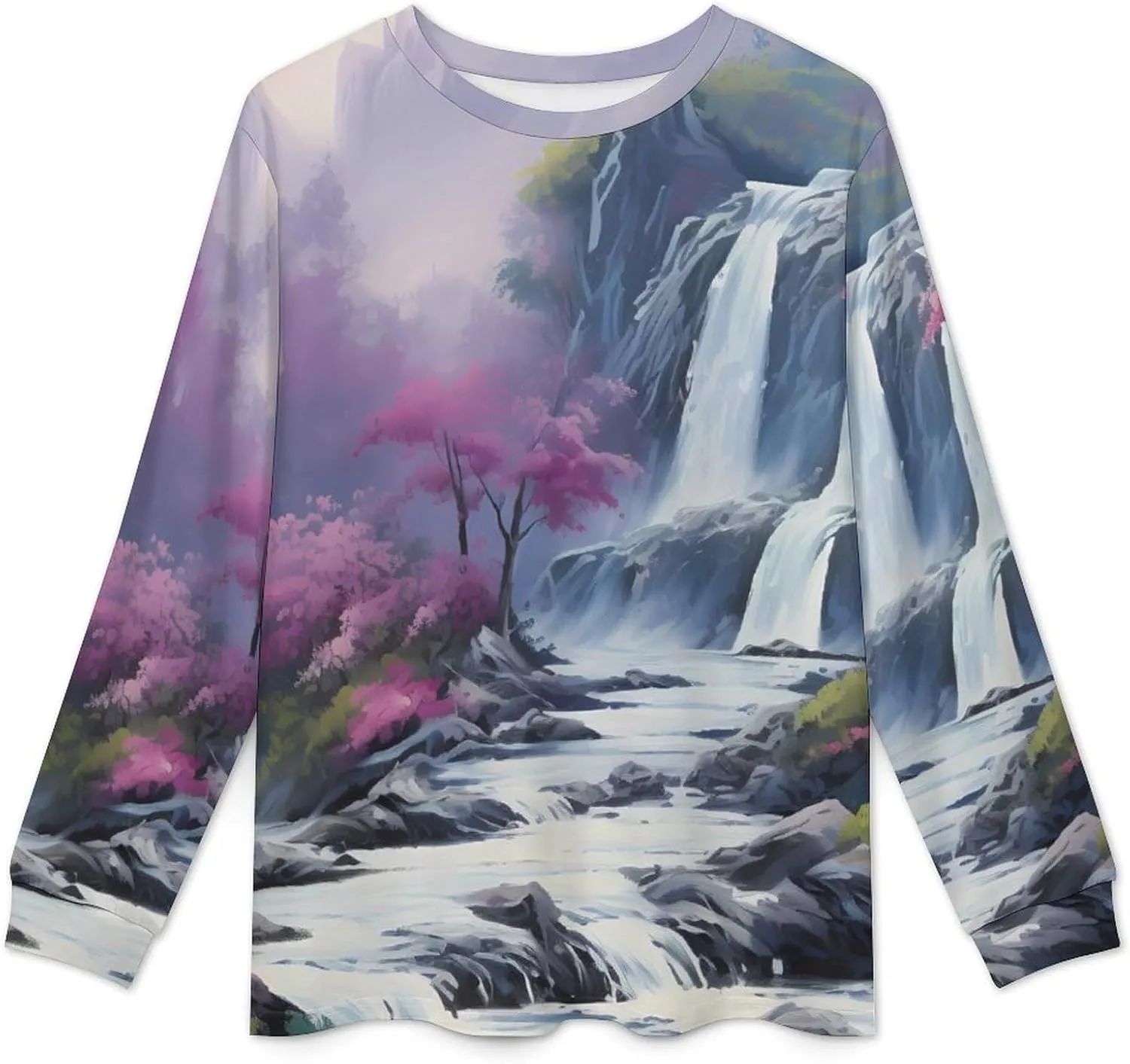 Tropical Jungle Waterfall Painting Men's Pajamas Sets Round Neck Long Sleeve Shirts And Bottoms 2 Piece Pjs Loungewear