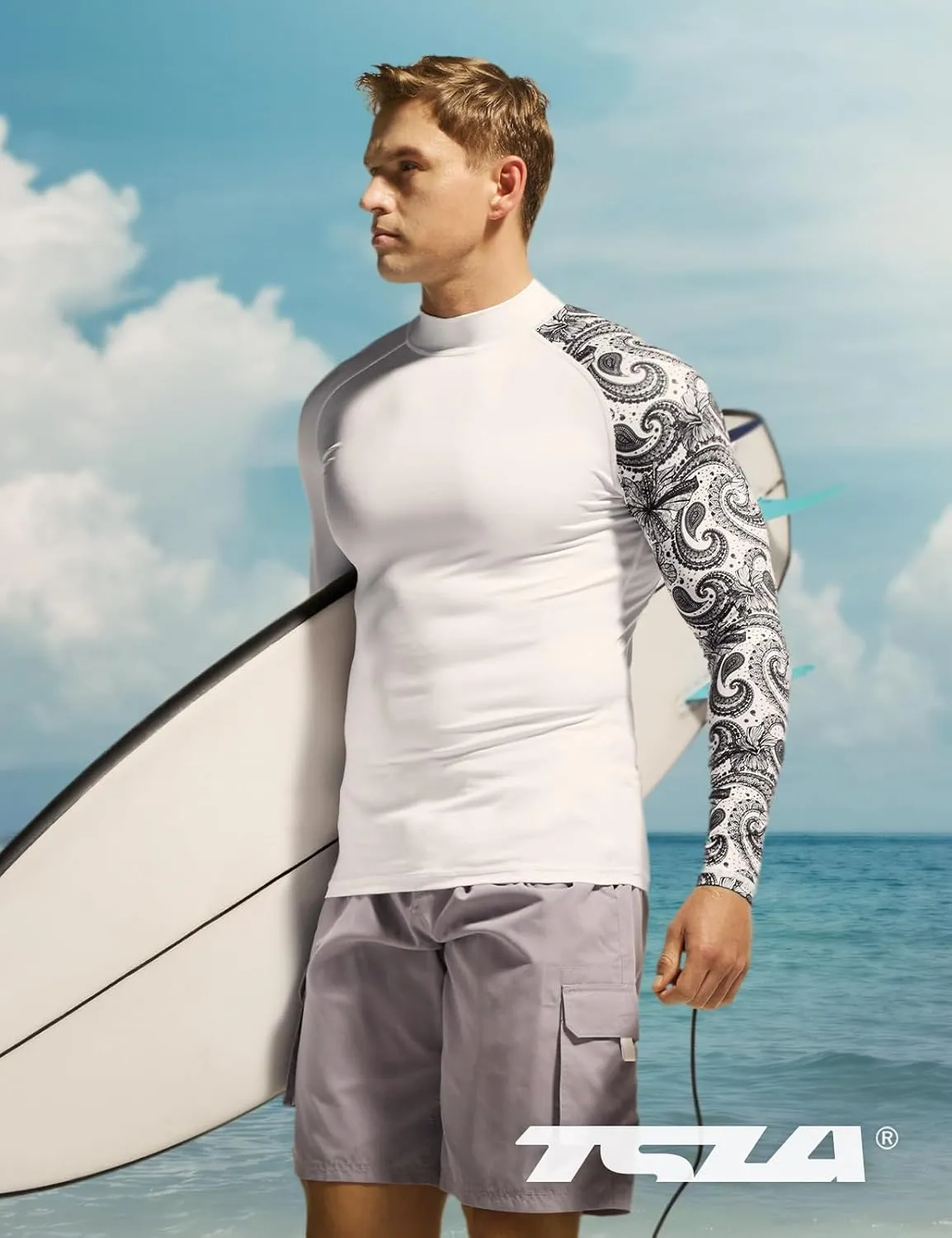 TSLA Men's UPF 50  Long Sleeve Rash Guard, UV/SPF Quick Dry Swim Shirt, Water Surf Swimming Shirts