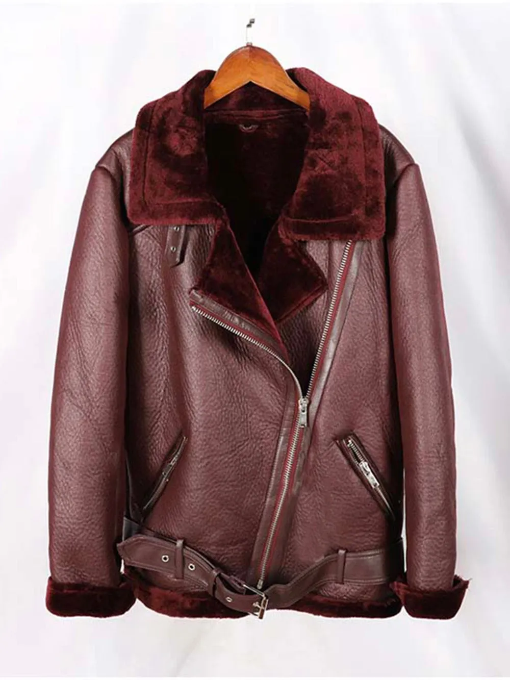 Turn Down Collar Faux Leather Long-Sleeved Belted Jacket