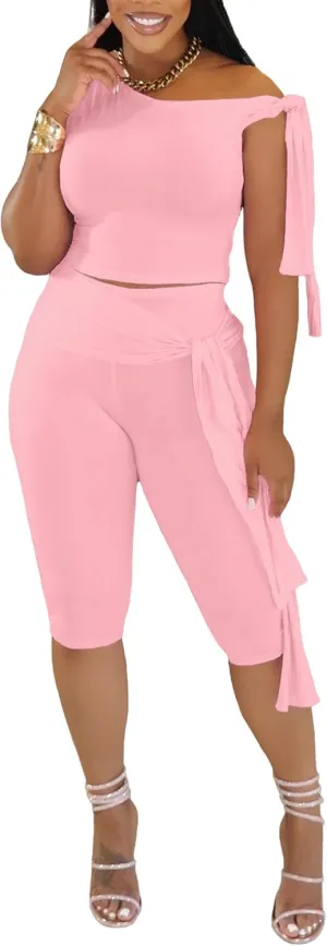 Two Piece Sets for Women Summer Outfits Off The Shoulder Tops Pants Sets Sexy Jumpsuits Vacation Outfits Matching Sets