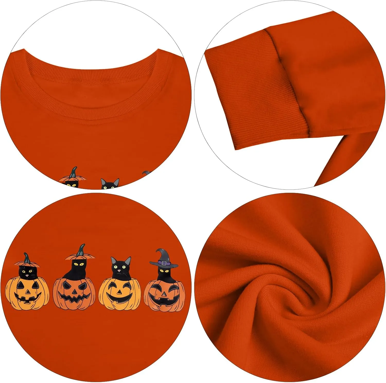 UNIQUEONE Halloween Sweatshirt Women Oversized Black Cat Pumpkin Sweatshirt Fall Pumpkin Face Pullover Tops