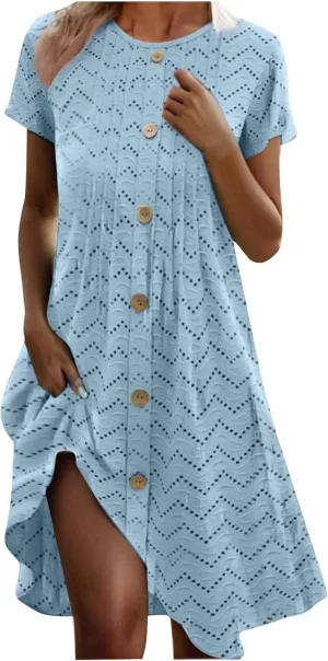 Vacation Dress for Women Summer Casual Mini Beach Vacation Dresses Short Sleeve Button Down Shirts Dress with Pocket