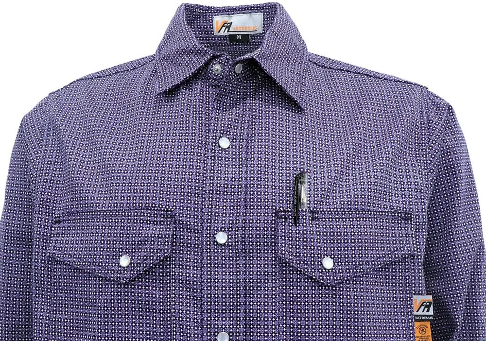 VATRENUS FR Shirts for Men Print Plaid 6.5oz Flame Resistant 100% Cotton Men's Pre-Washed Fire Retardant Work Shirt