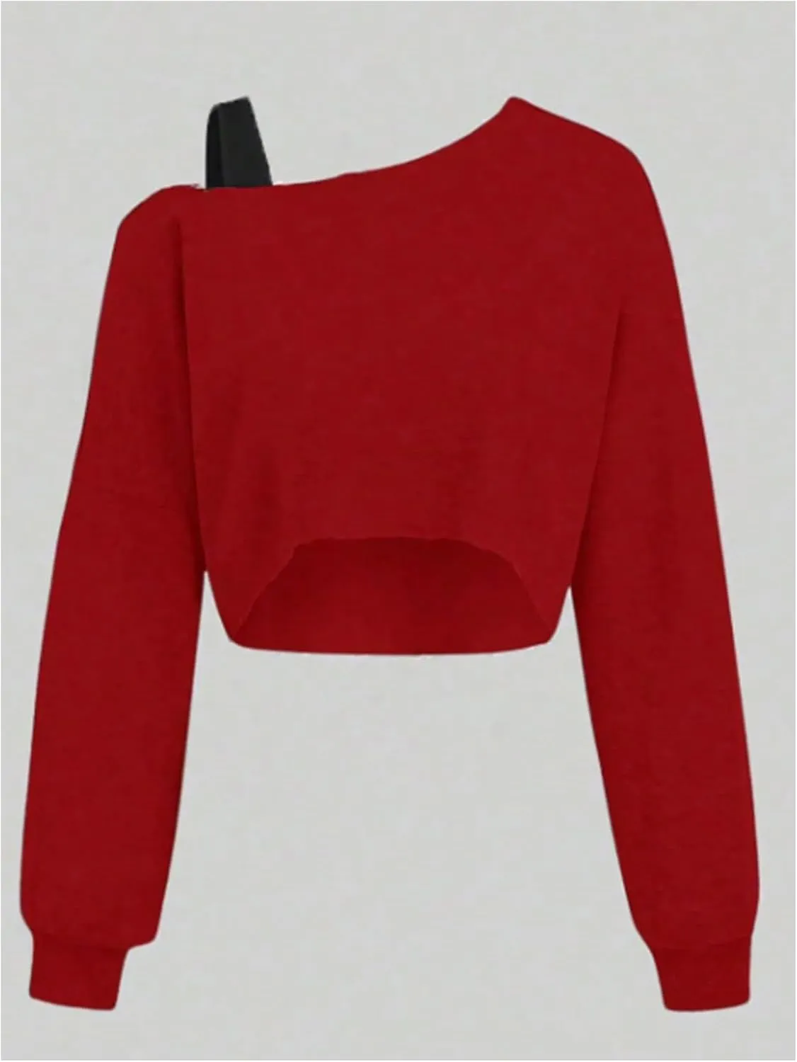 Verdusa Girl's Y2k Off The Shoulder Crop Tops Asymmetrical Neck Fall Athletic Sweatshirts