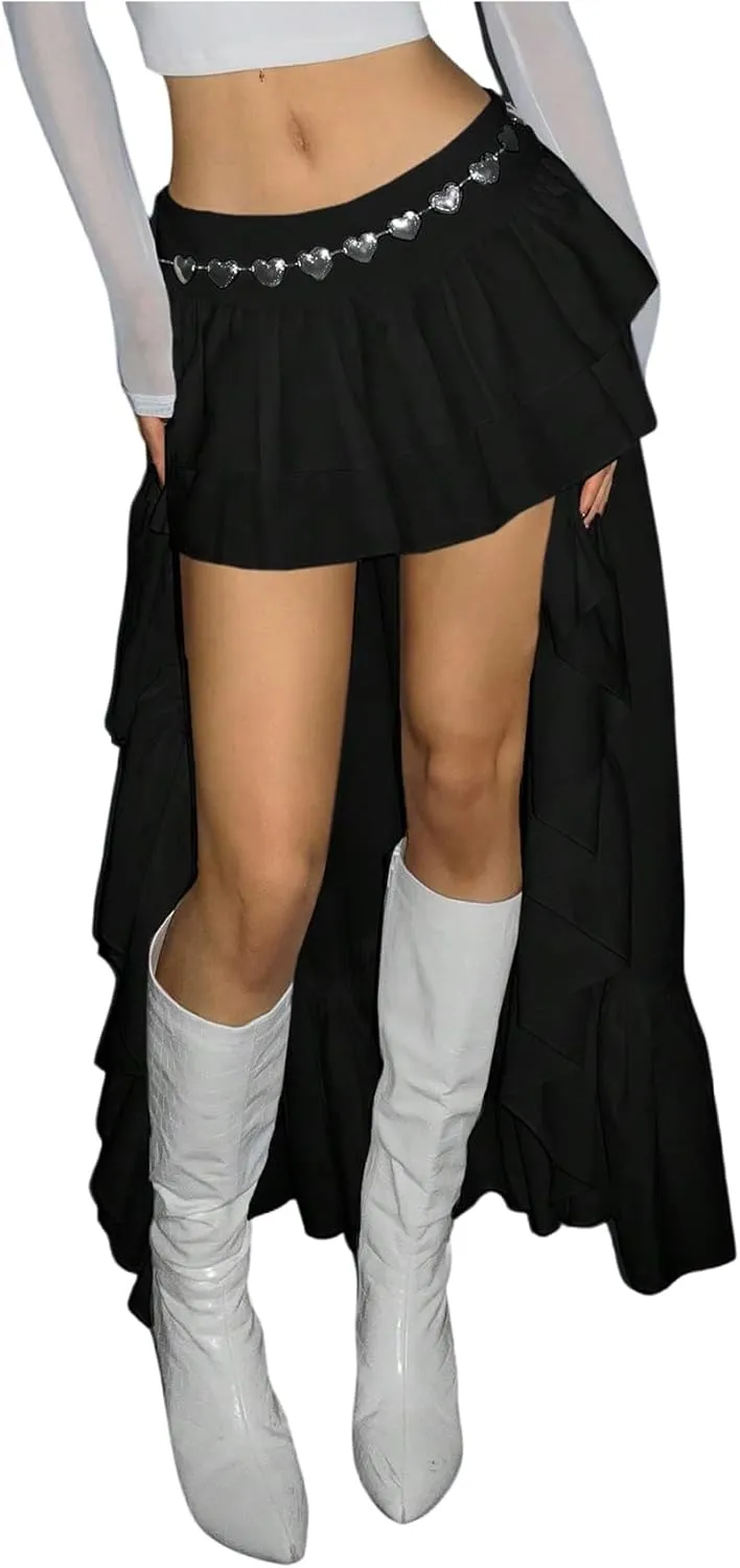 Verdusa Women's Boho Western Flowy Skirts Asymmetrical Tiered Ruffle Maxi Skirt