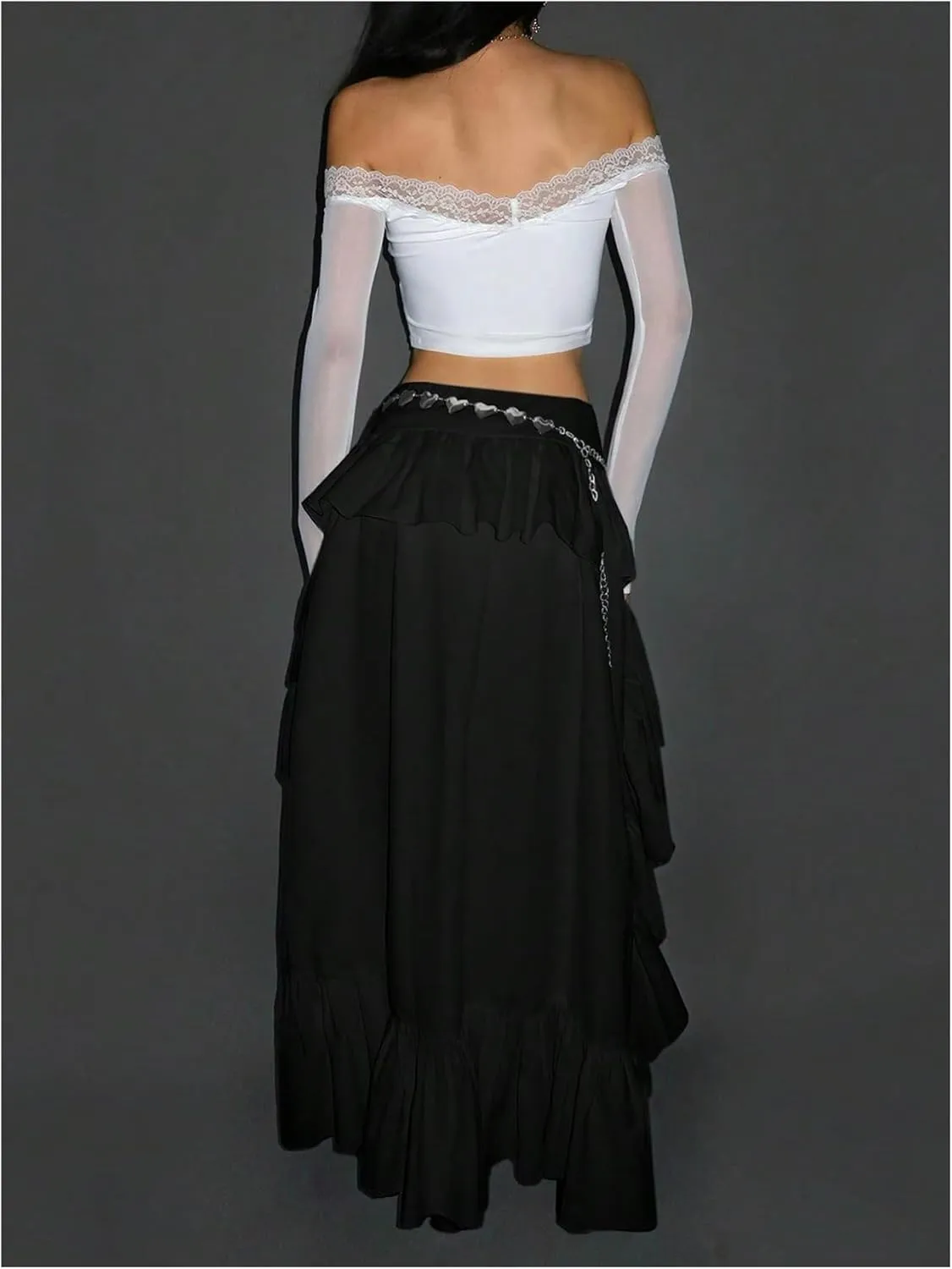 Verdusa Women's Boho Western Flowy Skirts Asymmetrical Tiered Ruffle Maxi Skirt