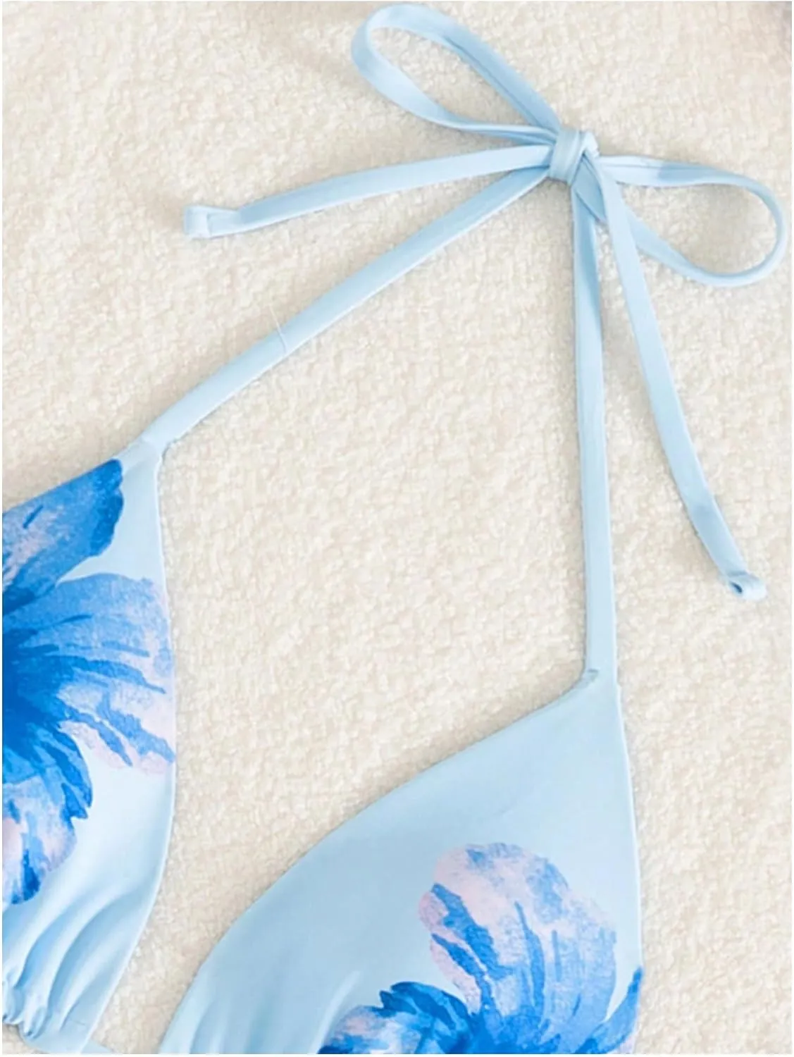 Verdusa Women's Reversible Floral Print Triangle Halter Bikini Tops Tie Backless Swimwear Top