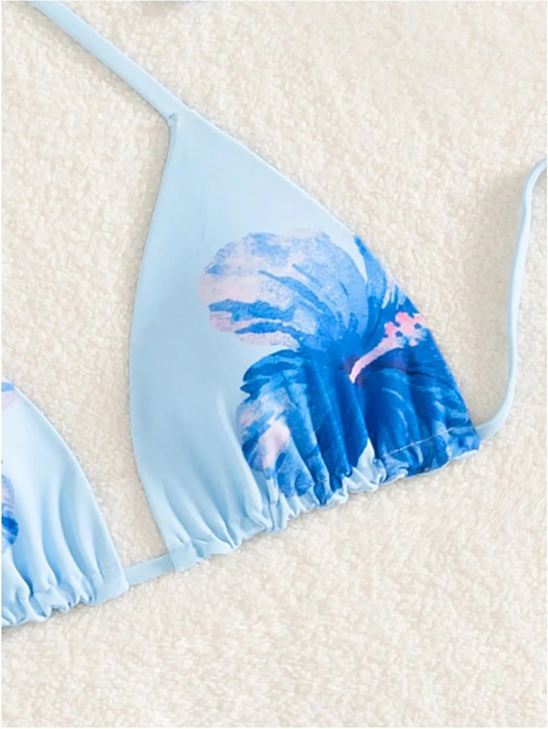 Verdusa Women's Reversible Floral Print Triangle Halter Bikini Tops Tie Backless Swimwear Top