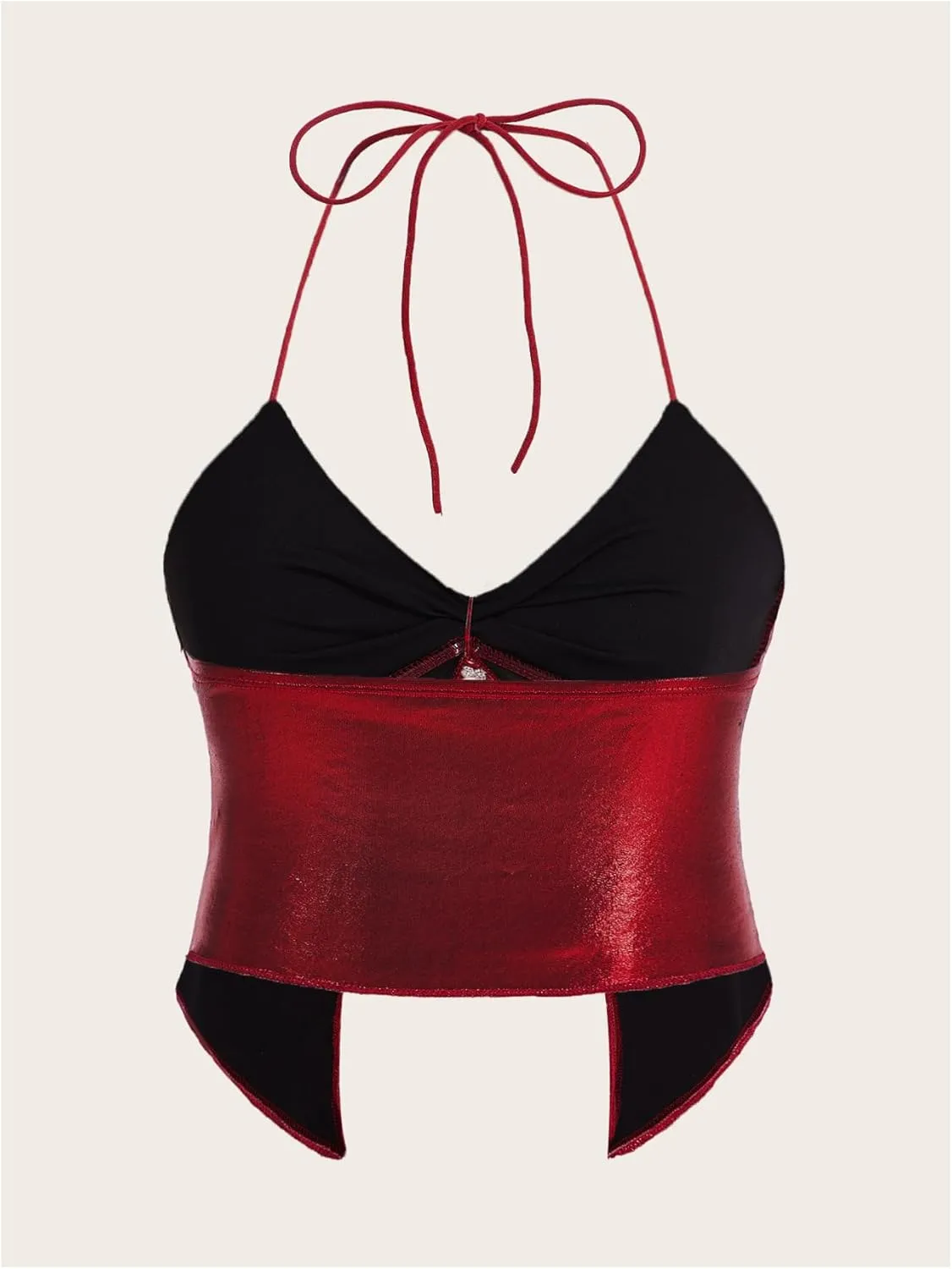 Verdusa Women's Y2K Tops Heart Rhinestone Backless Ruched Cami Asymmetrical Split Crop Halter Top