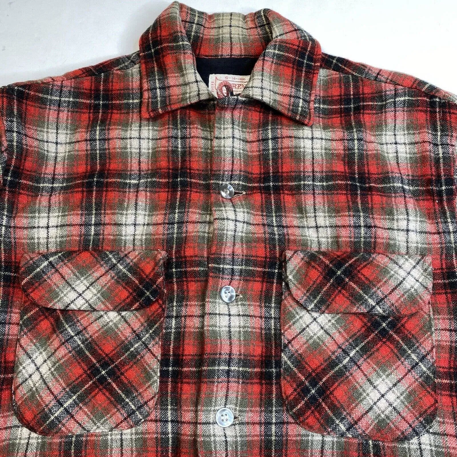 Vintage Brent Wool Blend Shacket Mens Small Red Plaid Long Sleeve Buttons Japan