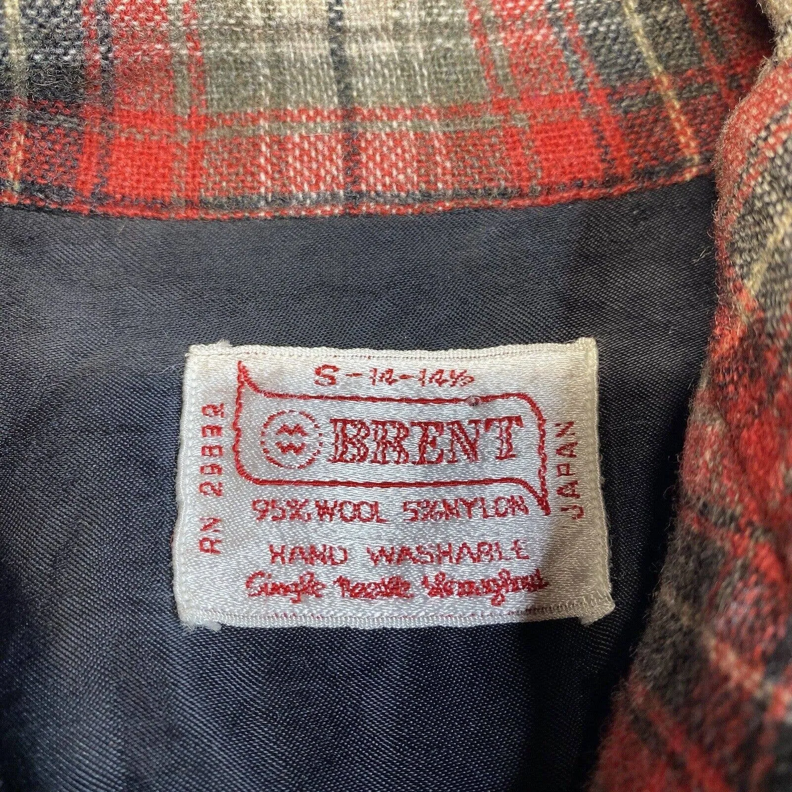 Vintage Brent Wool Blend Shacket Mens Small Red Plaid Long Sleeve Buttons Japan