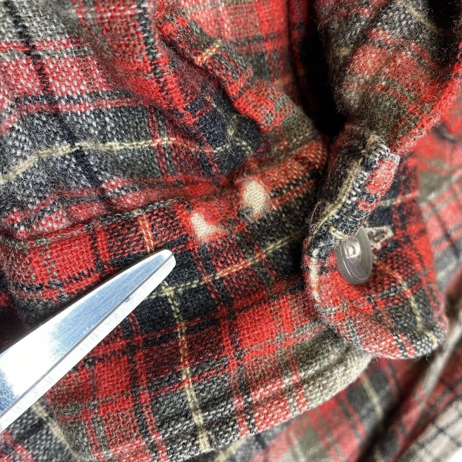 Vintage Brent Wool Blend Shacket Mens Small Red Plaid Long Sleeve Buttons Japan